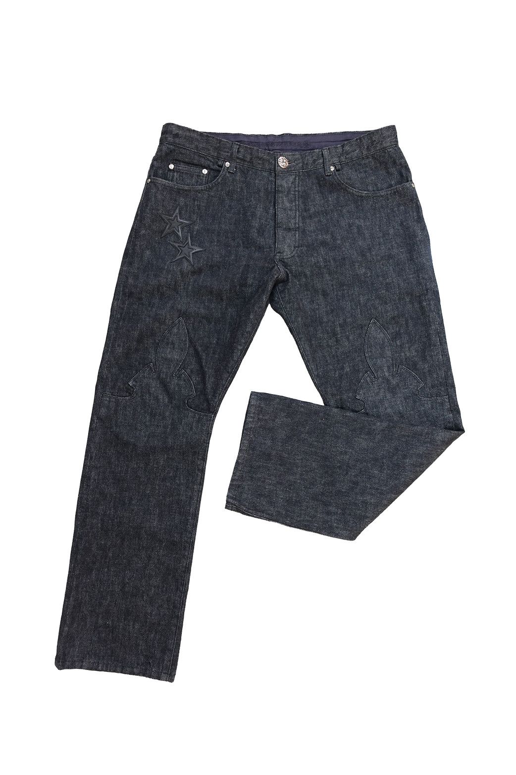 Chrome Hearts CHROME HEARTS FLEUR KNEE STAR PATCH JEANS BLACK Size US 38 / EU 54 - 1 Thumbnail