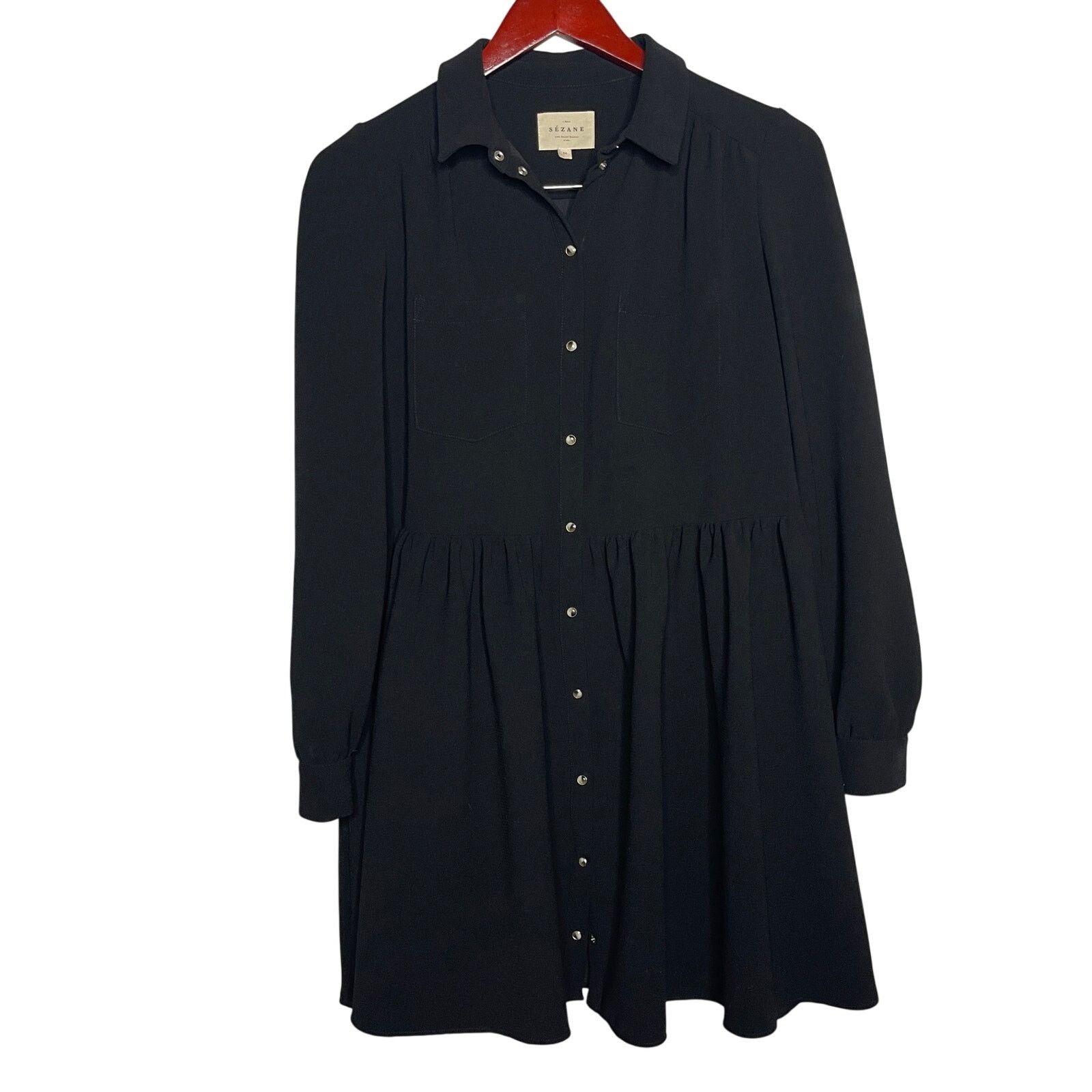 Sezane Sezane Leana Black button front snap mini oversized dress Size XS / US 0-2 / IT 36-38 - 2 Thumbnail