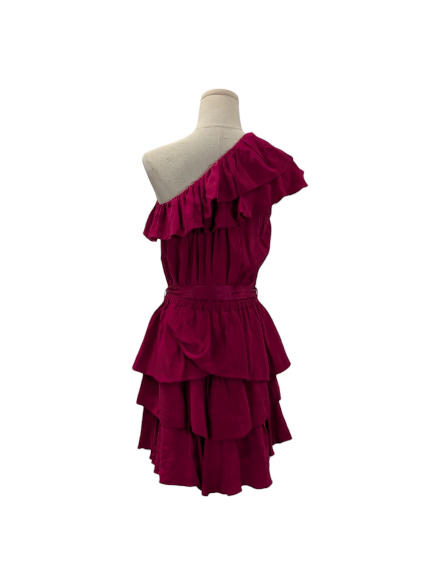 Isabel Marant Wine Red One-Shoulder Ruffle Silk Dress Size XS / US 0-2 / IT 36-38 - 2 Thumbnail