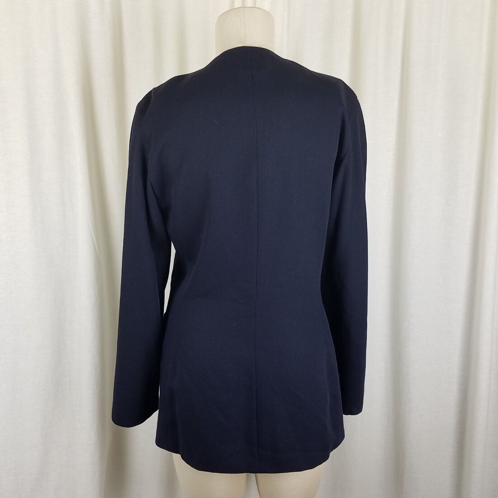 Marella Marella Worsted Wool Navy Collarless Jacket Blazer Crest 8 Size M / US 6-8 / IT 42-44 - 4 Thumbnail