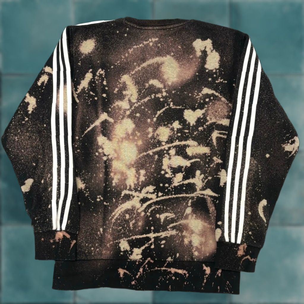 Adidas Adidas Sweatshirt Men M Bleach Dyed Black White 3 Stripes Sporty Streetwear Pullover Crewneck Size US M / EU 48-50 / 2 - 1 Thumbnail