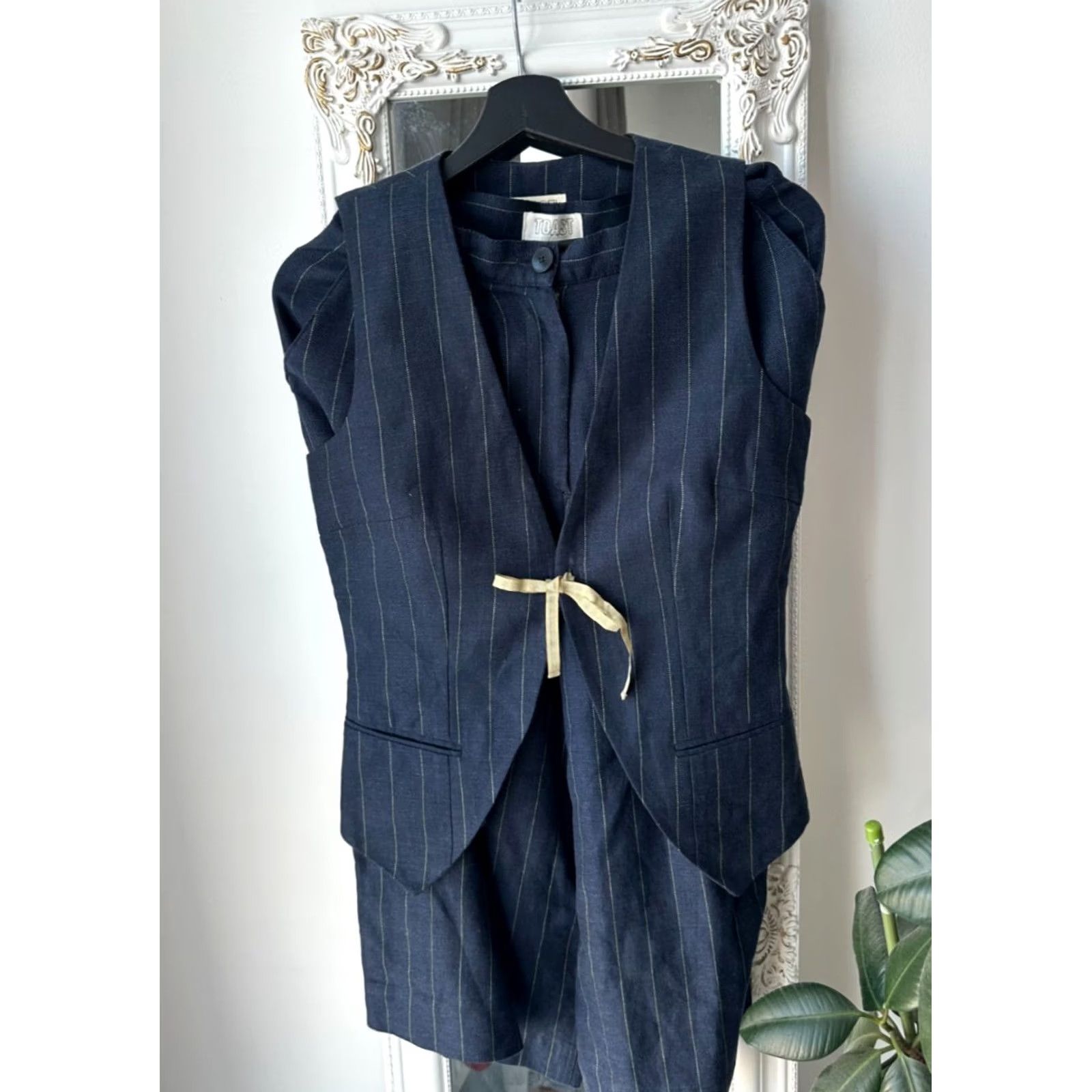 Vintage TOAST Vest & Shorts Set Womens Size 10 Navy Blue Pinstripe Linen Wool 50/50 Vintage Size 32" / US 10 / IT 46 - 2 Thumbnail