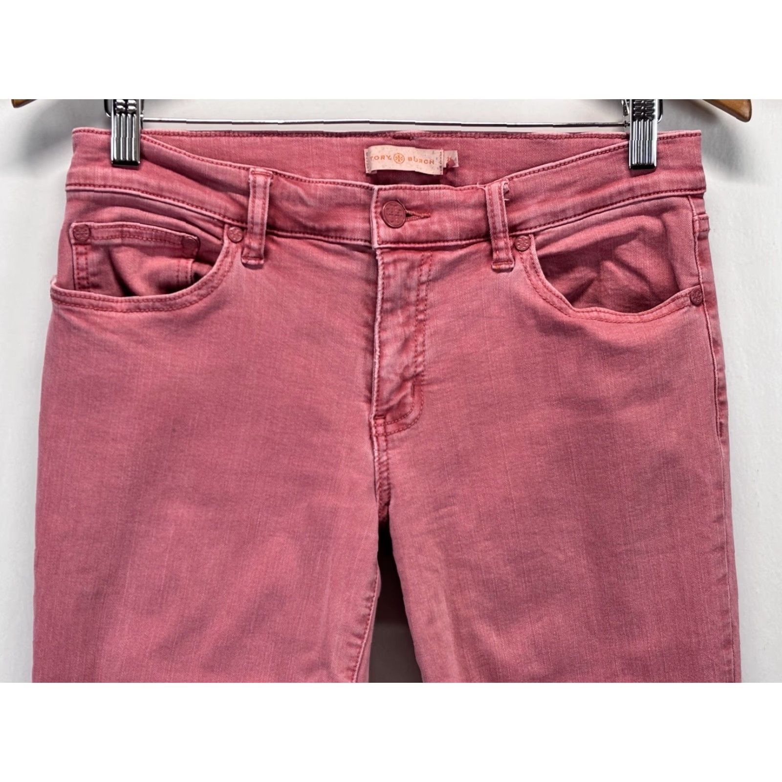 Tory Burch TORY BURCH Womens Skinny Jeans Mid Rise Ankle Pink Size 28 Regular Inseam 25 Stretch Denim 5-Pocket Logo Preppy Heritage Vintage? (No) Size 28" / US 6 / IT 42 - 2 Thumbnail