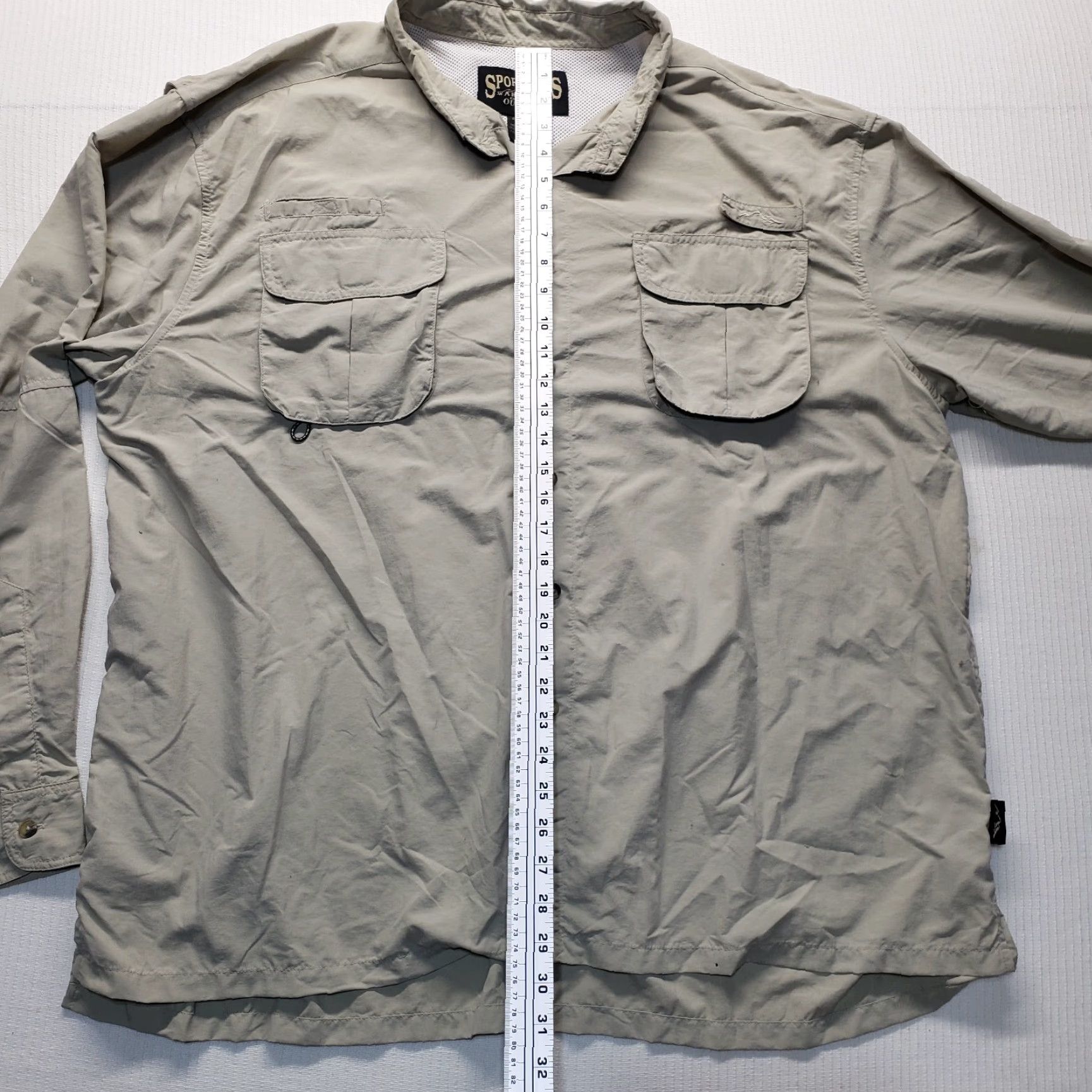 Warehouse Sportsmans Warehouse Shirt Button-Up Long Sleeve Beige 2X Men Mens Big & Tall Nylon Fish Theme Vented Button-Front Size US XXL / EU 58 / 5 - 7 Thumbnail