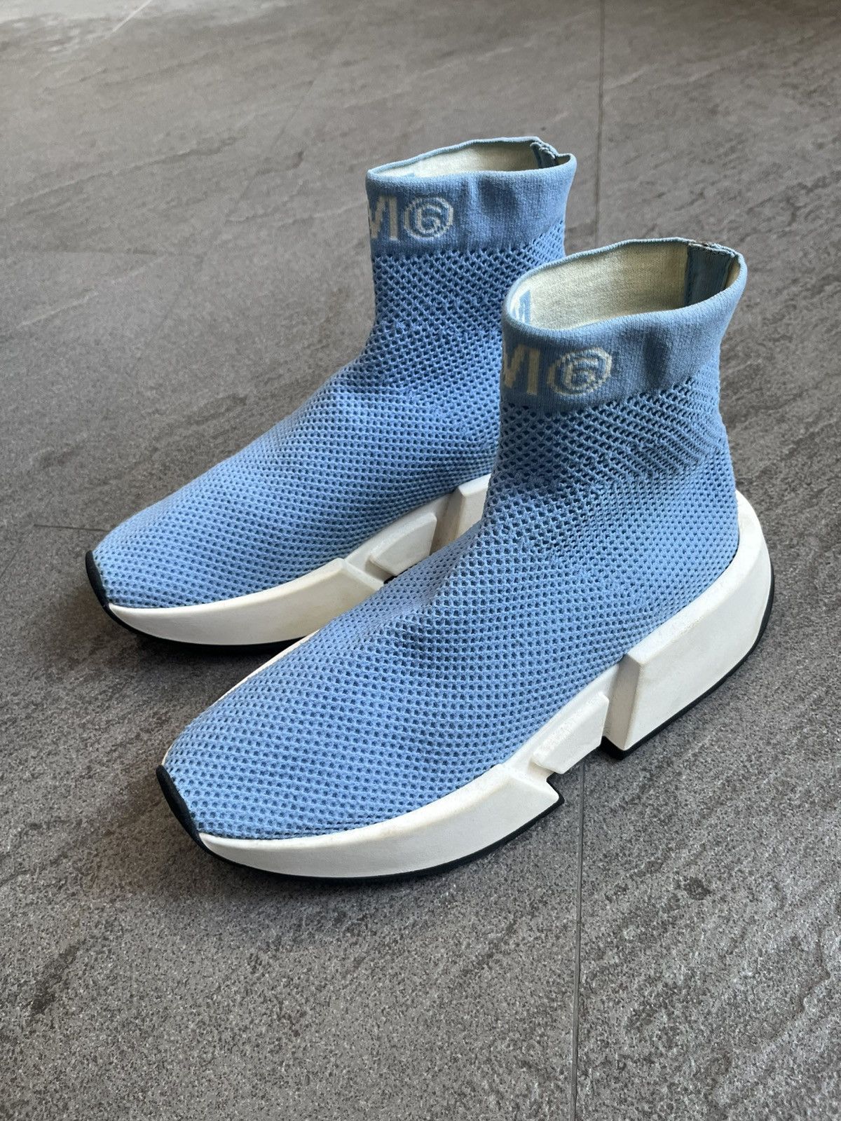 Maison Margiela MM6 Maison Margiela Blue Knit Sock Logo High Top EU39 Size US 9 / IT 39 - 7 Thumbnail