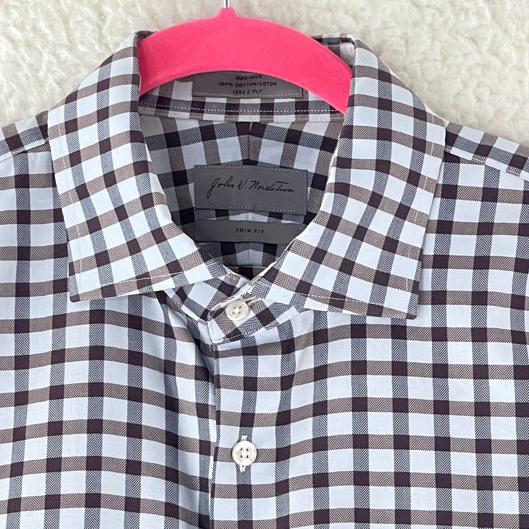 Nordstrom John W. Nordstrom Plaid Dress Shirt Mens Long Sleeve XL Brown Button-Down Shirt Size 46R - 7 Thumbnail