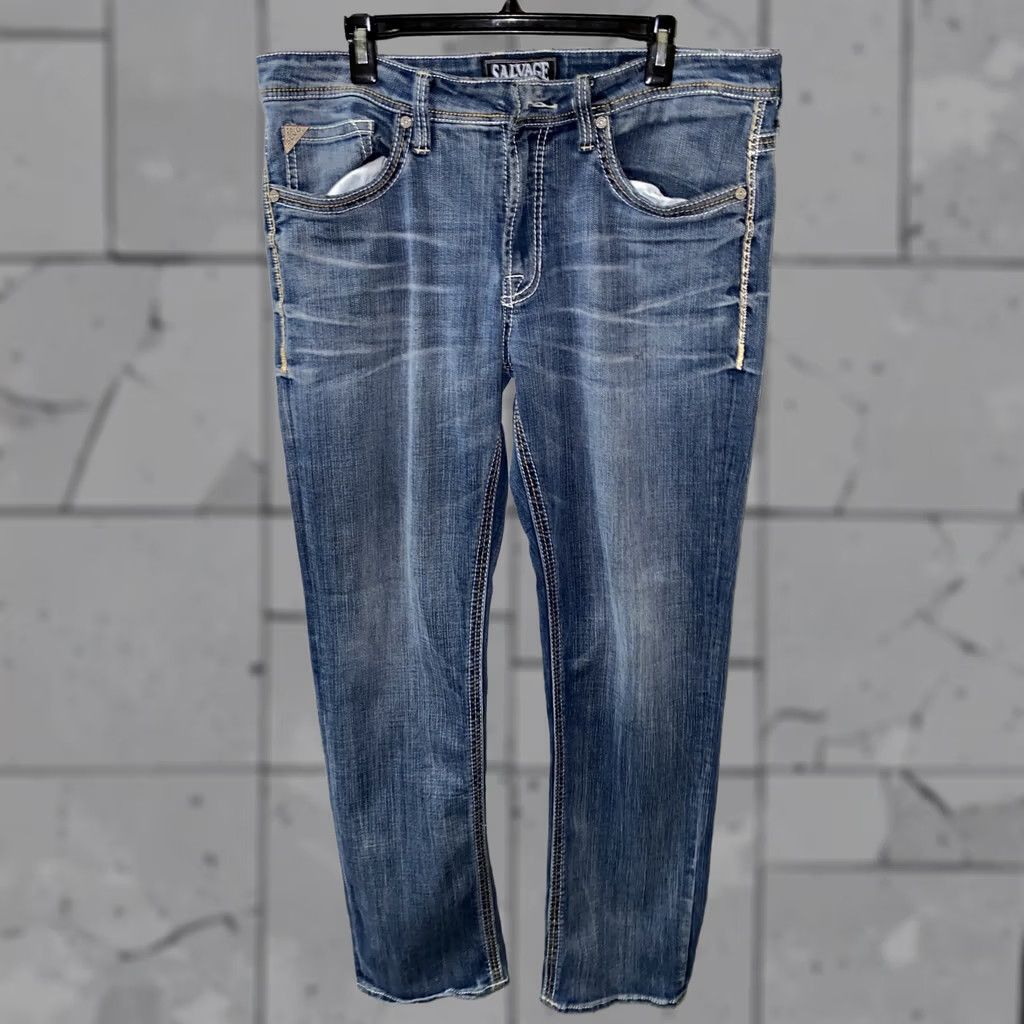 Vintage Salvage Jeans Denim Zip Fly Blue 37 x 32 Mens Regular Size 37 Inseam 32 Men Size US 37 - 1 Thumbnail