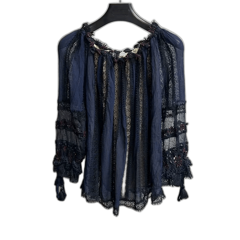 Chloe Blue Lace Striped Pattern Logo Long Sleeve Top-yf Size US S / EU 44-46 / 1 - 1 Thumbnail