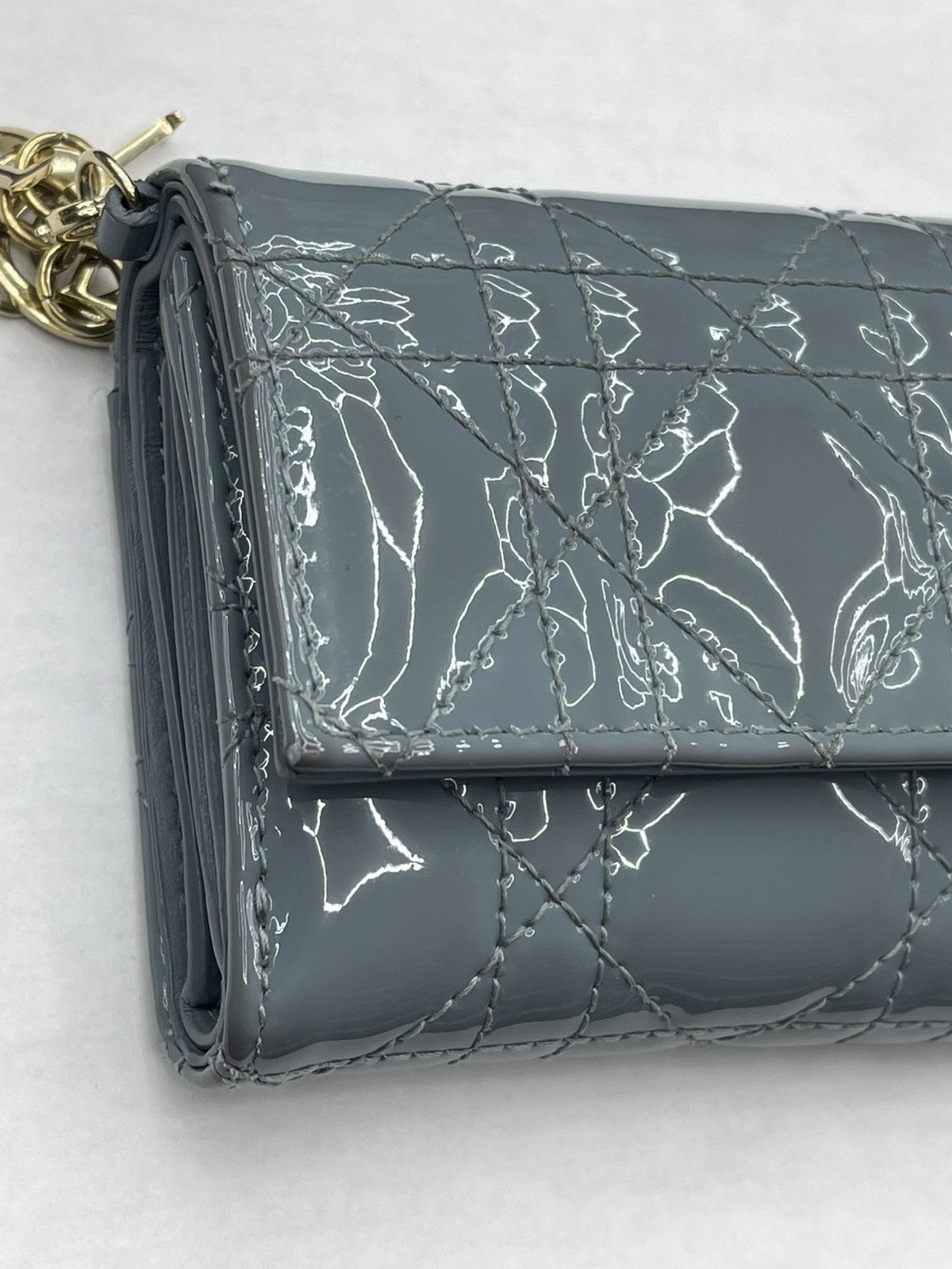 Dior Dior Patent Leather Lady Dior Tri-fold Wallet Blue Authentic Size ONE SIZE - 3 Thumbnail