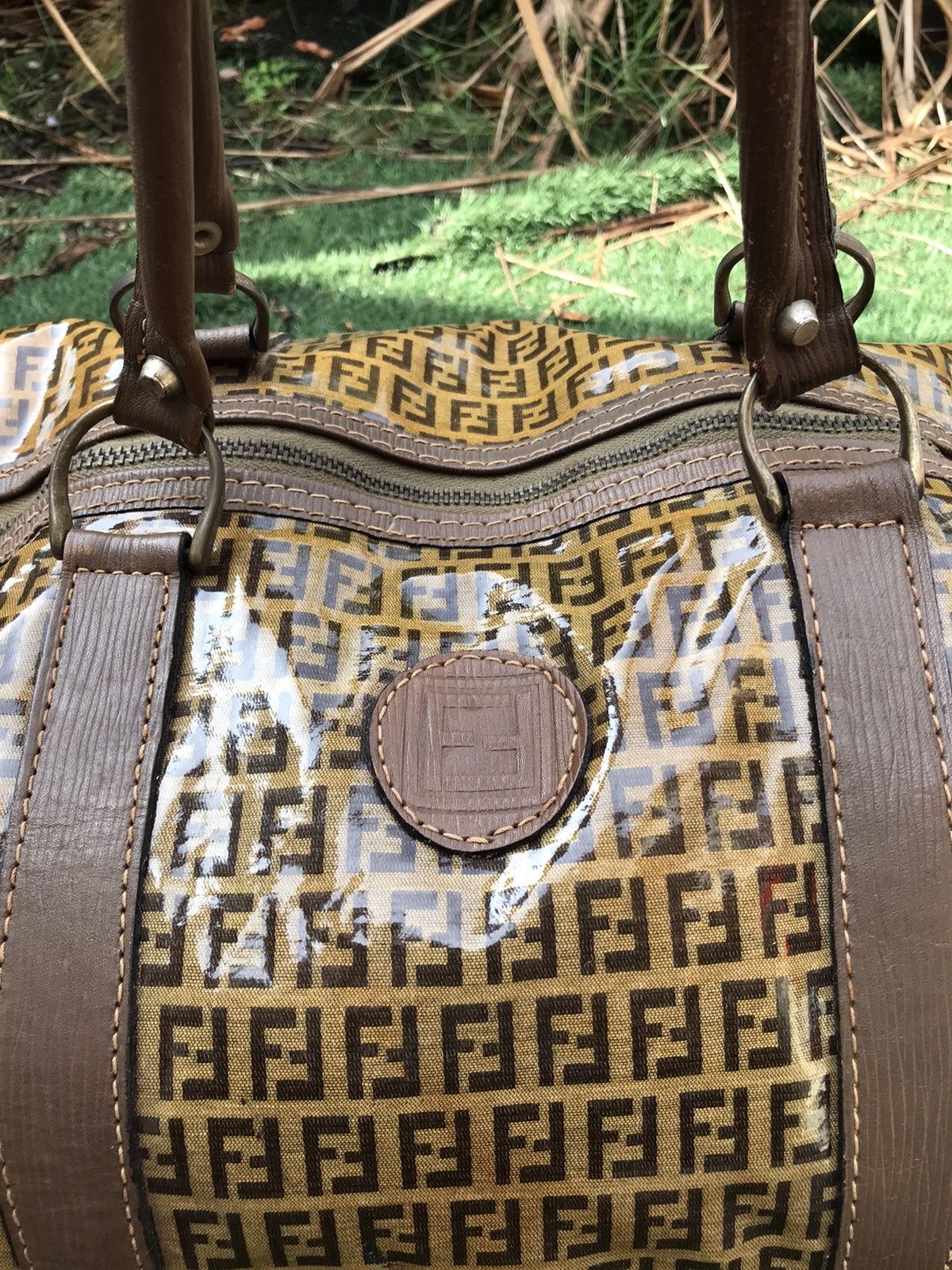 Fendi Fendi Vintage Travel Bag Brown Beige Leather Cloth Size ONE SIZE - 5 Thumbnail
