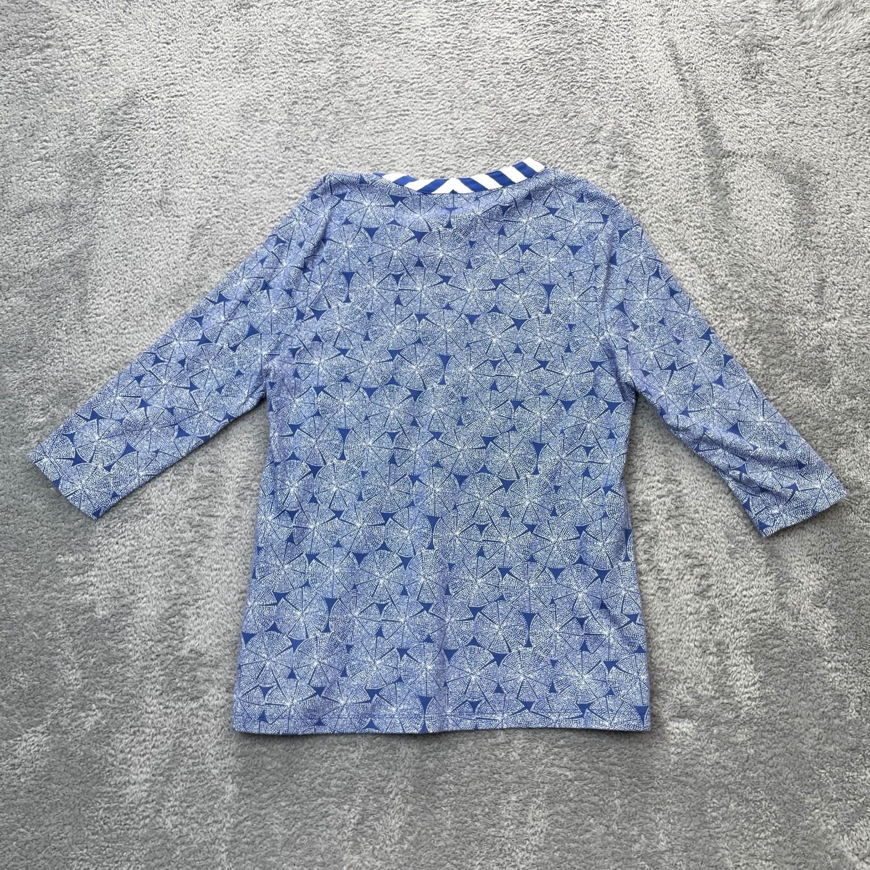 Talbots Talbots Blouse Womens Medium Petite Blue Geometric Print Cotton V-Neck 3/4 Sleeve Boho Shirt Size M / US 6-8 / IT 42-44 - 5 Thumbnail