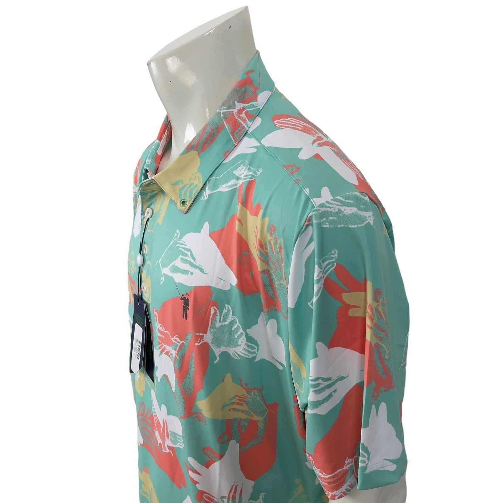 Ashworth William Murray Retro Seafoam Happy Hands Golf Shirt Mens 2XL Size US XXL / EU 58 / 5 - 14 Thumbnail