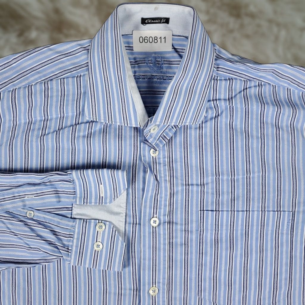 BUGATCHI Bugatchi Shirt Mens Large Blue Striped Button-Up Long Sleeve Classic Fit Button Up Casual Formal Workwear Size US L / EU 52-54 / 3 - 1 Thumbnail