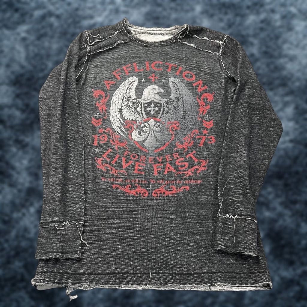 Affliction Affliction Shirt Mens L Gray Skull Native Waffle Thermal Reversible Y2K Vintage Grunge X-Large T-Shirt Mens Size US L / EU 52-54 / 3 - 1 Thumbnail