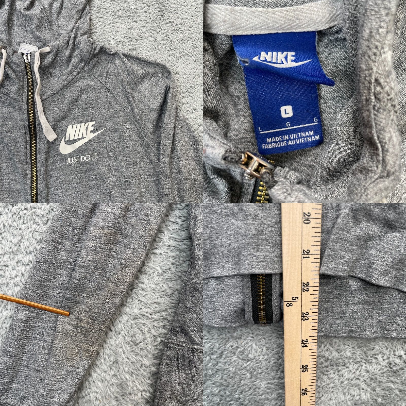 Nike Nike Hoodie Womens L Gray Heather Just Do It Slogan Organic Cotton Full Zip Logo Pockets Modern 90s Activewear Mens? Womens Size L / US 10 / IT 46 - 8 Thumbnail