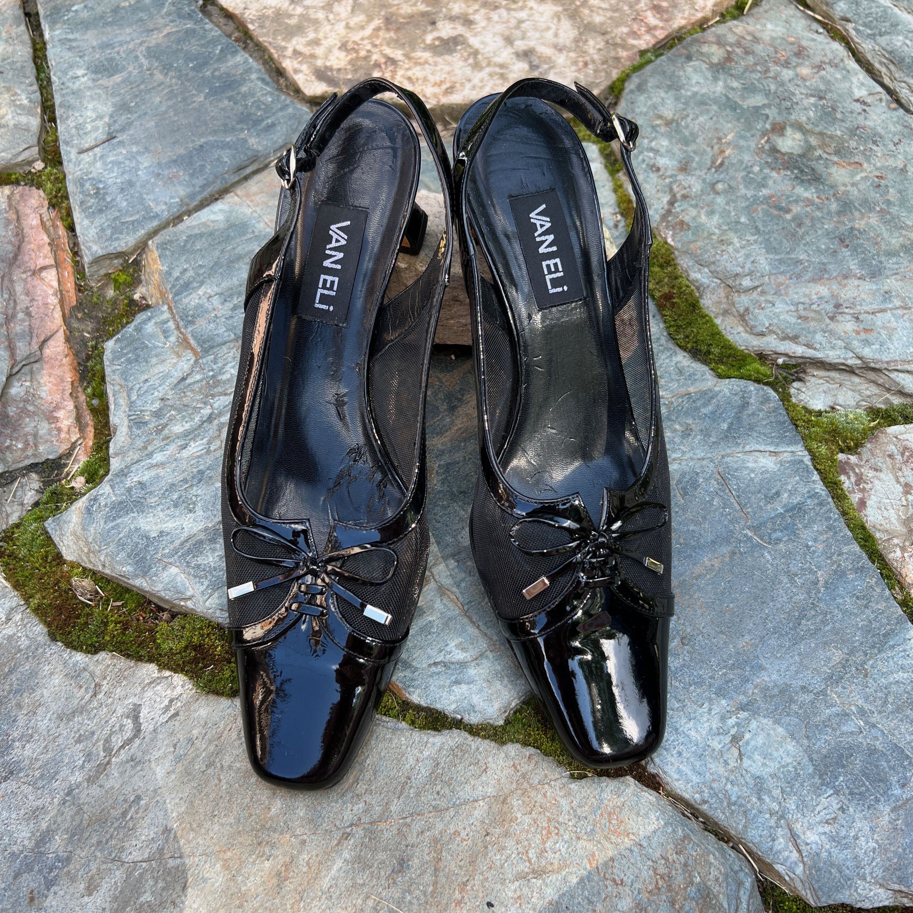 VANELI Black Mesh and Patent Sling Backs Size US 9.5 / IT 39.5 - 1 Thumbnail