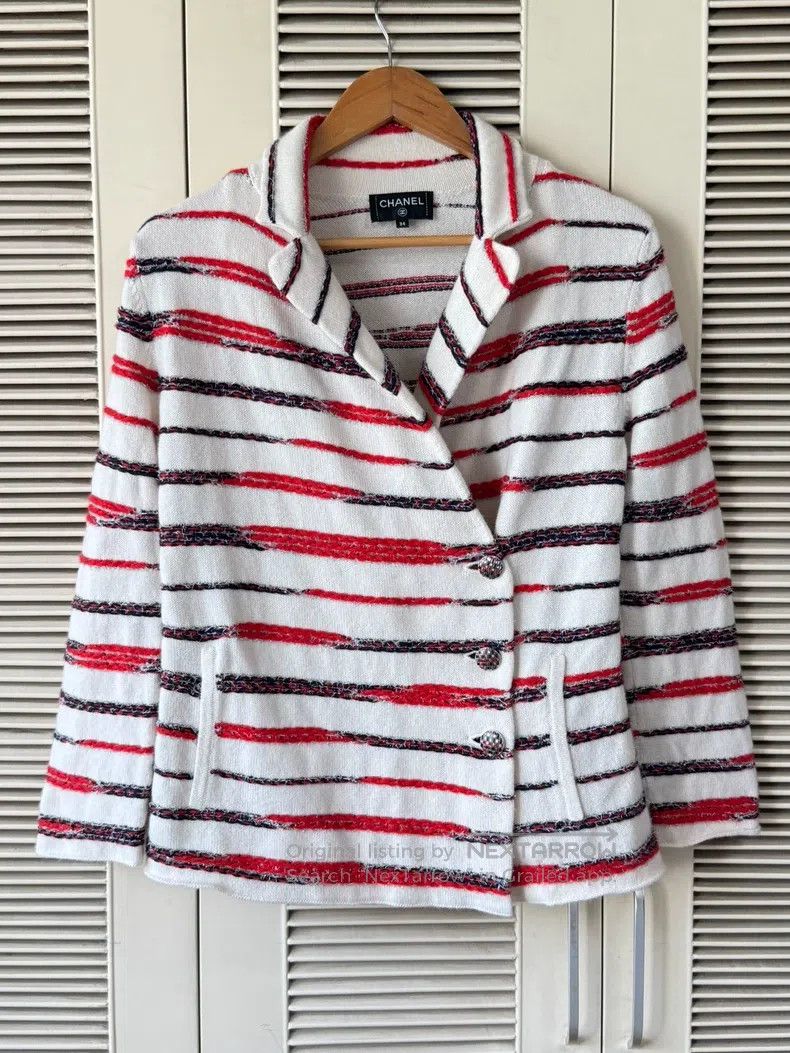 Chanel Chanel Classic red and white striped knitted jacket Size XXS / US 00 / IT 34 - 1 Thumbnail