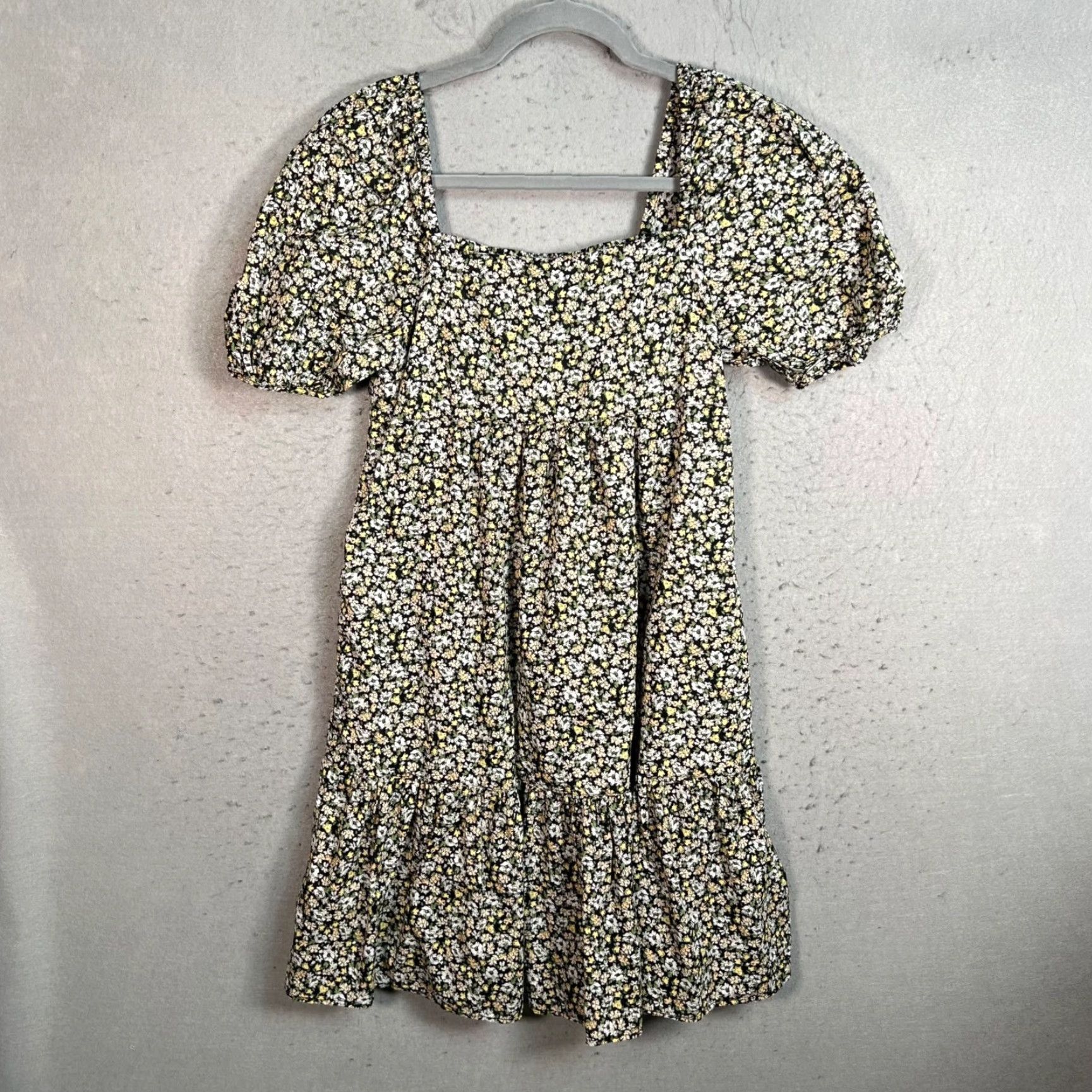 Uniqlo Uniqlo Womens Small Black Floral Cotton Dress Square Neck Puff Sleeves Tiered Dress Size S / US 4 / IT 40 - 2 Thumbnail