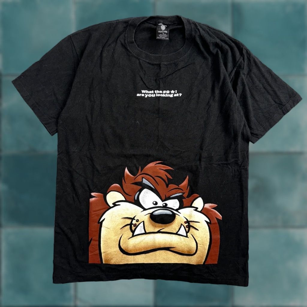 Vintage VINTAGE Warner Bros T-Shirt Men L Black TAZ Tazmanian Devil WTF You Looking At 1997 90s 80s 70s Graphic Print Short Sleeve Crew Neck Size US L / EU 52-54 / 3 - 1 Thumbnail