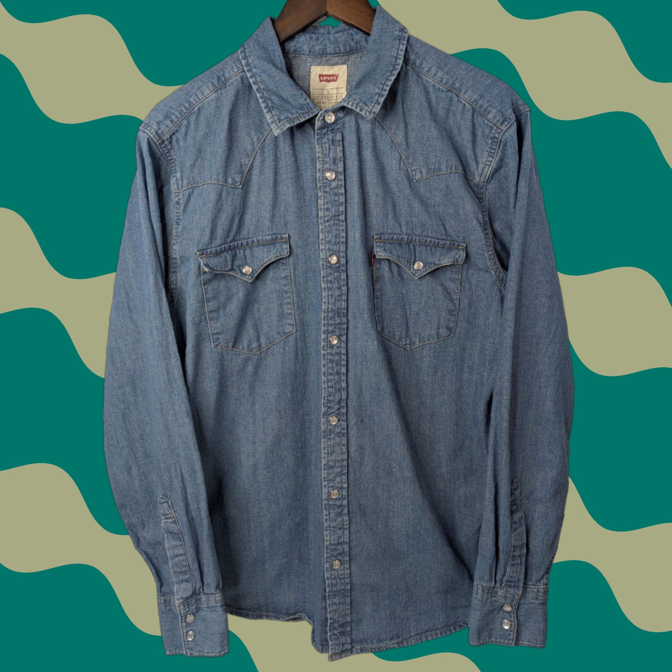 Levi's VINTAGE Levi's Denim Shirt Mens Large Western Pearl Snap Long Sleeve Cowboy Rodeo Work Size US L / EU 52-54 / 3 - 1 Thumbnail