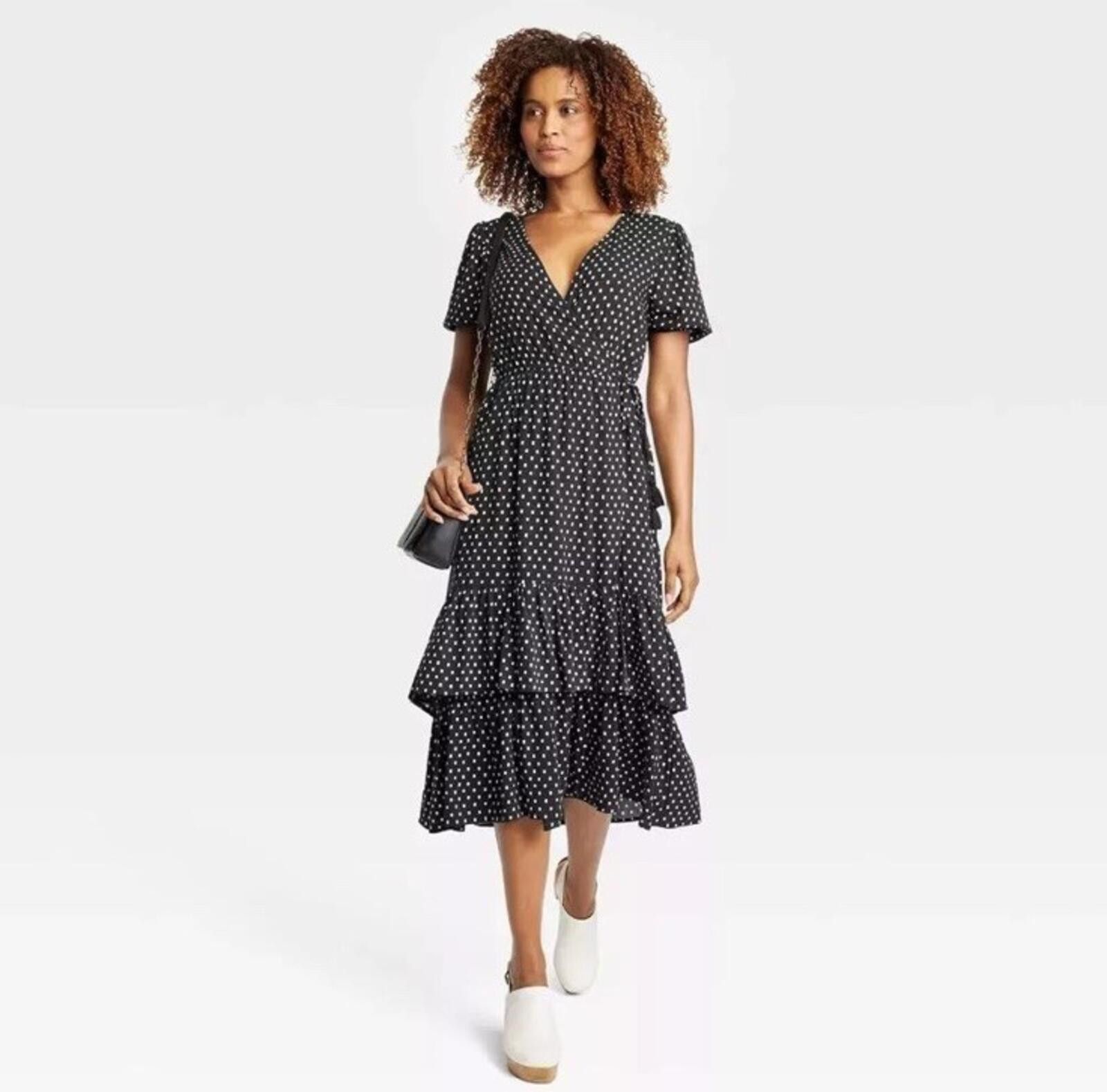 Other Knox Rose Wrap Black White Polka Dot Squares Tiered Dress Size XXL / US 16-18 / IT 52-54 - 2 Thumbnail