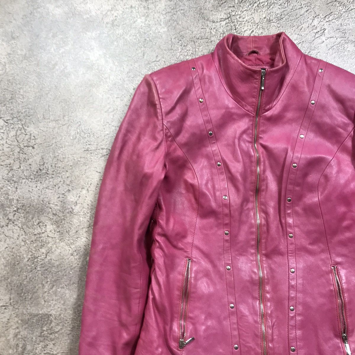 Vintage Vintage Y2K Magenta Leather Jacket Streetwear Embroidered L Size L / US 10 / IT 46 - 3 Thumbnail