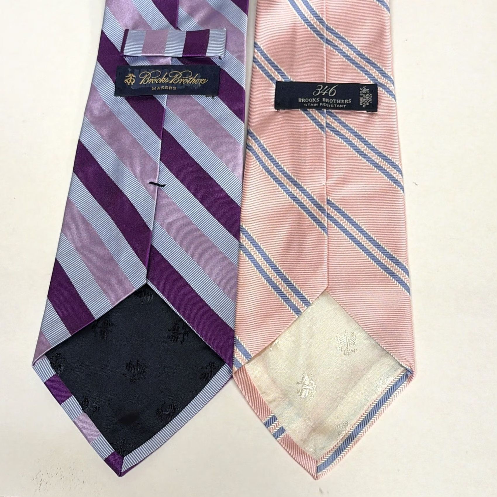 Brooks Brothers Tie Lot 2 Handmade Silk Pink Purple Stripes Preppy Mens in Silver, Men's — image 5 of 6