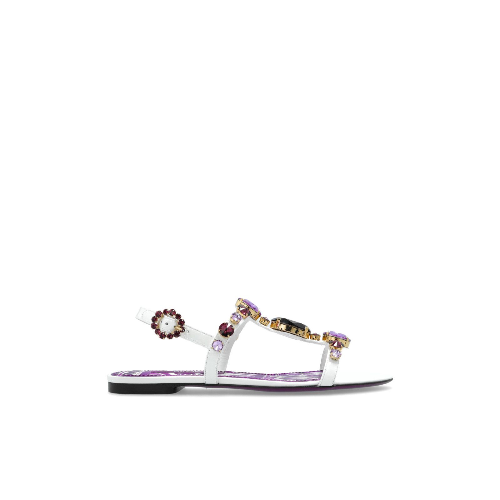 DOLCE&GABBANA Crystal Jewel White Leather Sandals New & Auth