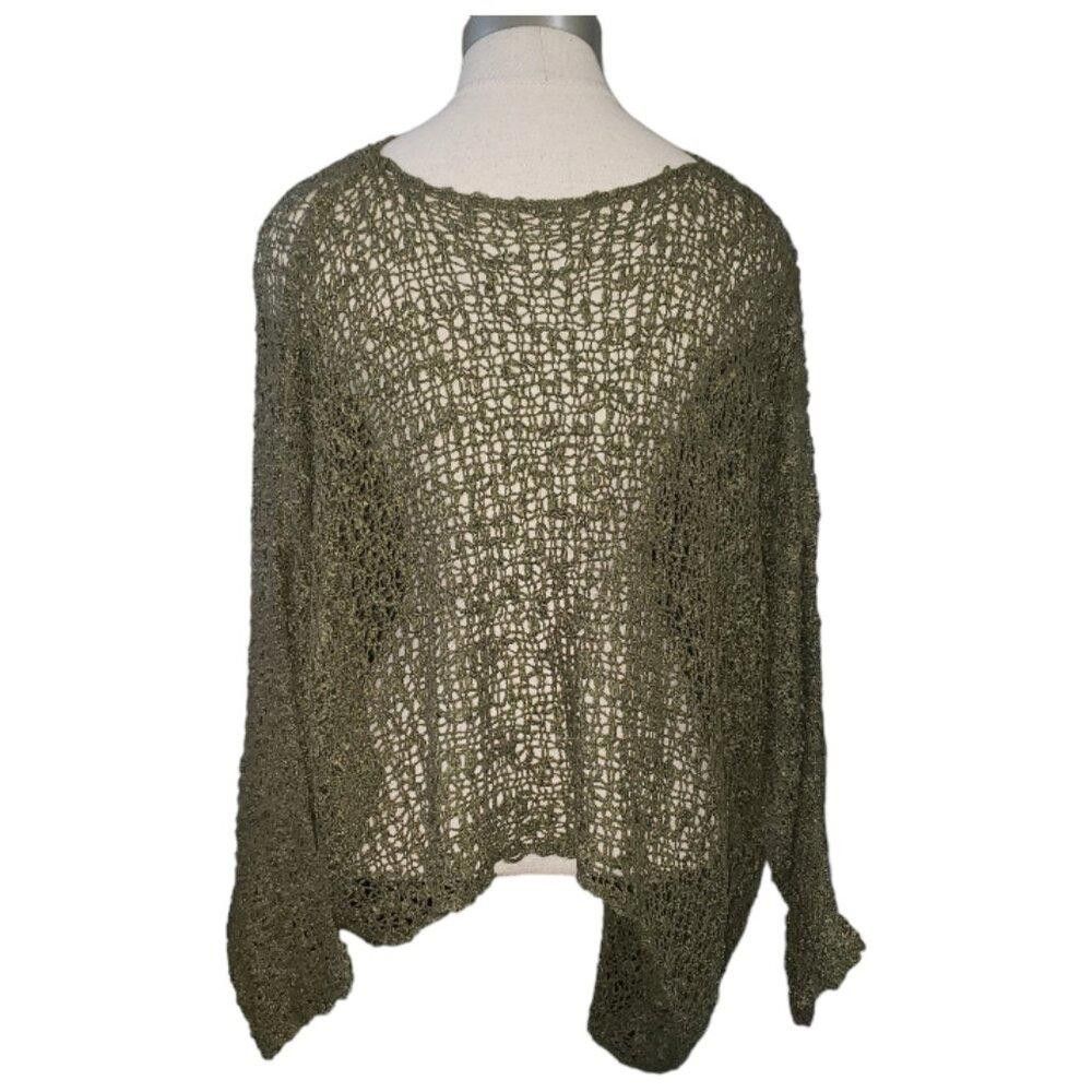 Designer CT1675 Army Green Crochet Cropped Poncho L Size L / US 10 / IT 46 - 3 Thumbnail
