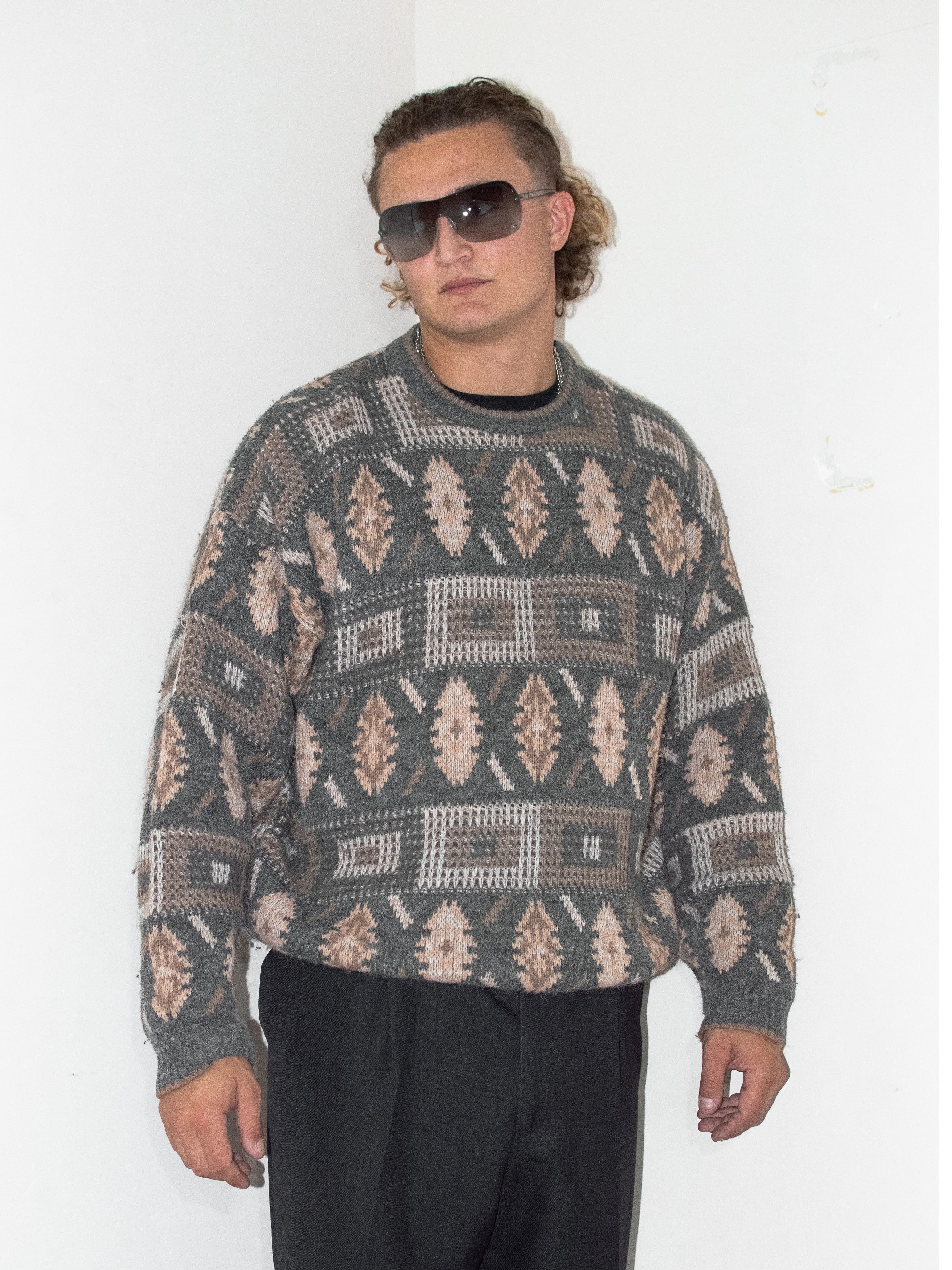 Designer × Vintage Vintage 90s Chunky Geometric Crazy Pattern Sweater Size US XL / EU 56 / 4 - 5 Thumbnail