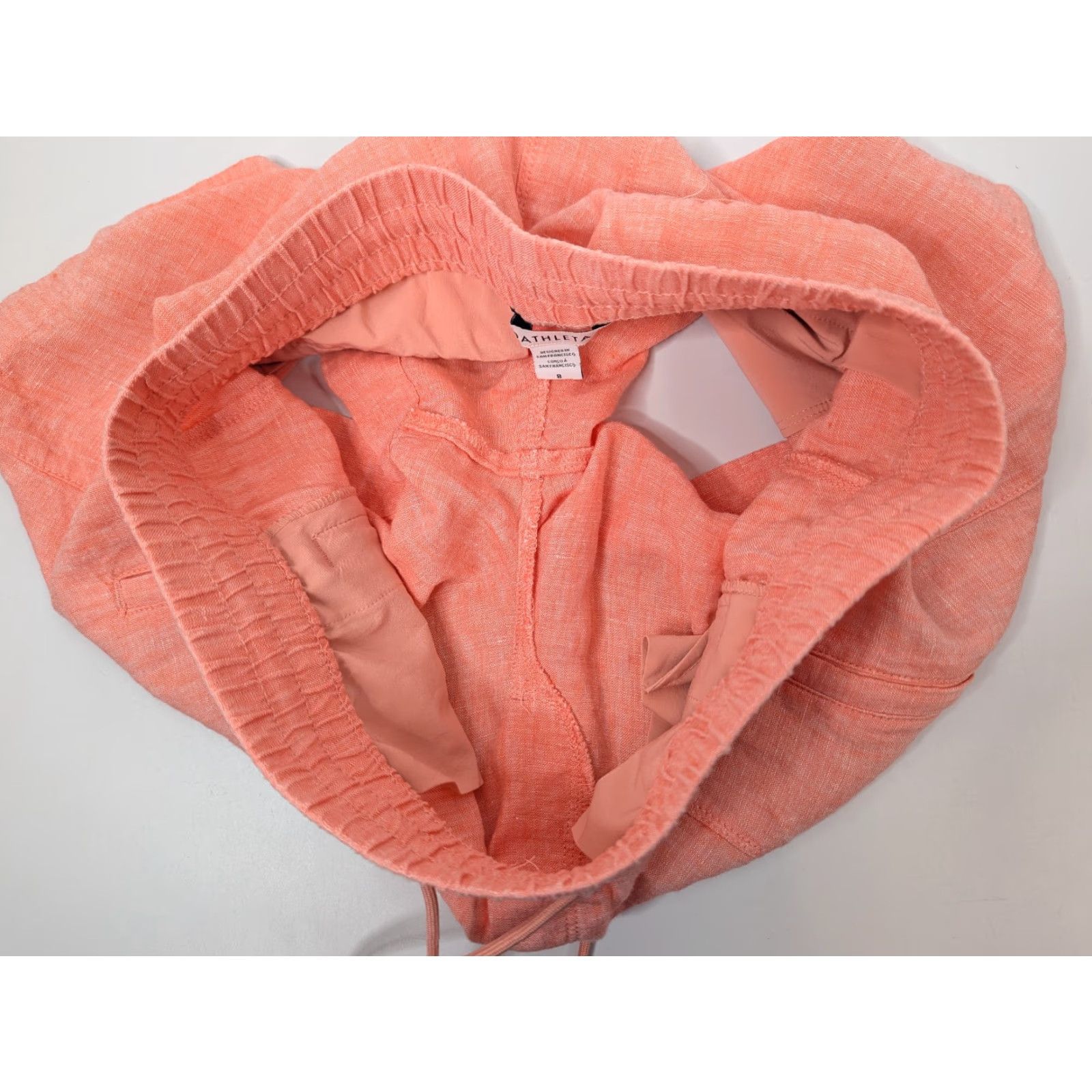 Athleta ATHLETA Retreat Linen Elastic Waist Shorts Women S/533545 Peachy Orange Paperbag Front Pocket Size 30" / US 8 / IT 44 - 6 Thumbnail