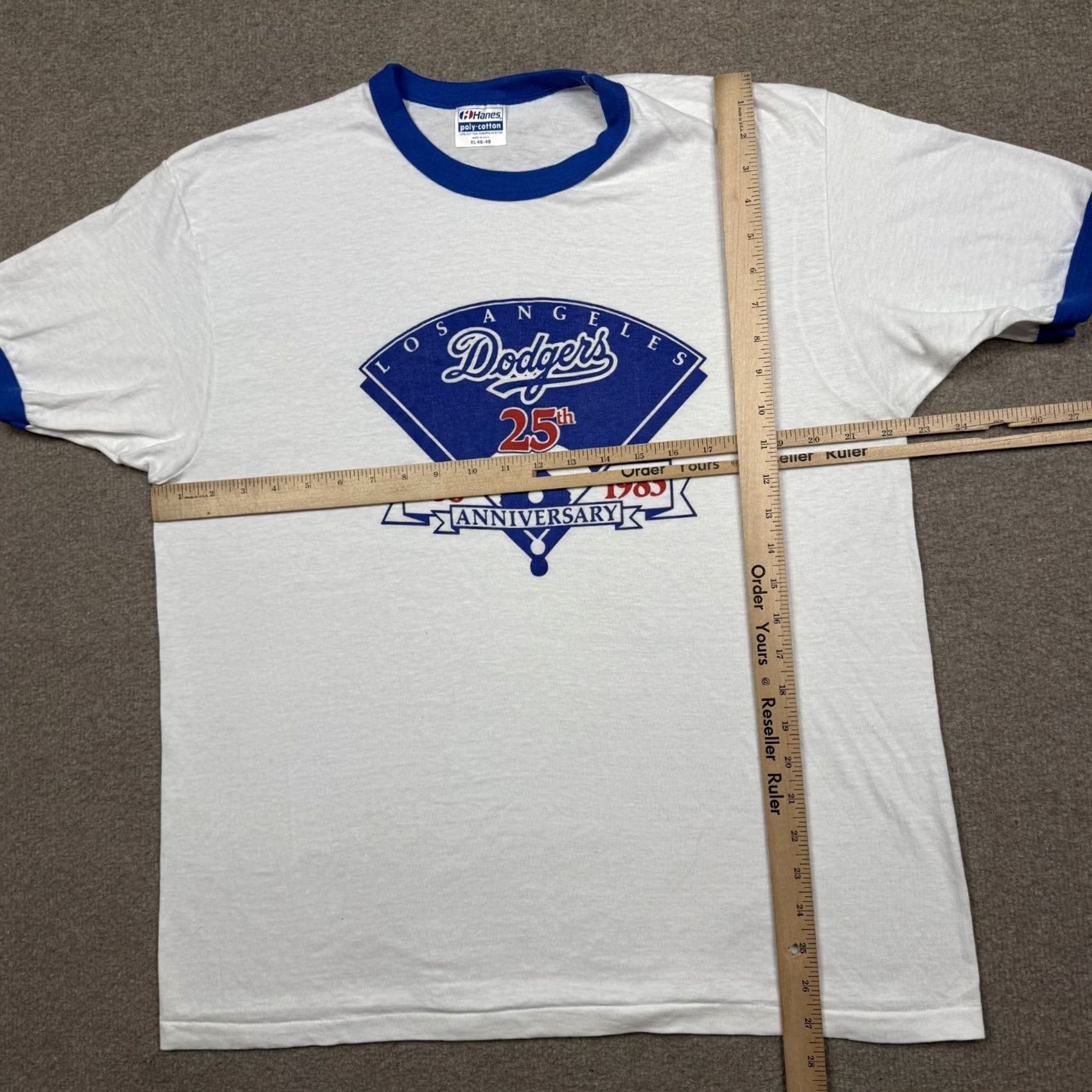 Hanes VINTAGE Hanes LA Dodgers Ringer T Shirt XL White Baseball Tee 1983 90s Disney Mickey Mouse Logo Men X L White 80s 90s Shirt Mens Size US XL / EU 56 / 4 - 5 Thumbnail