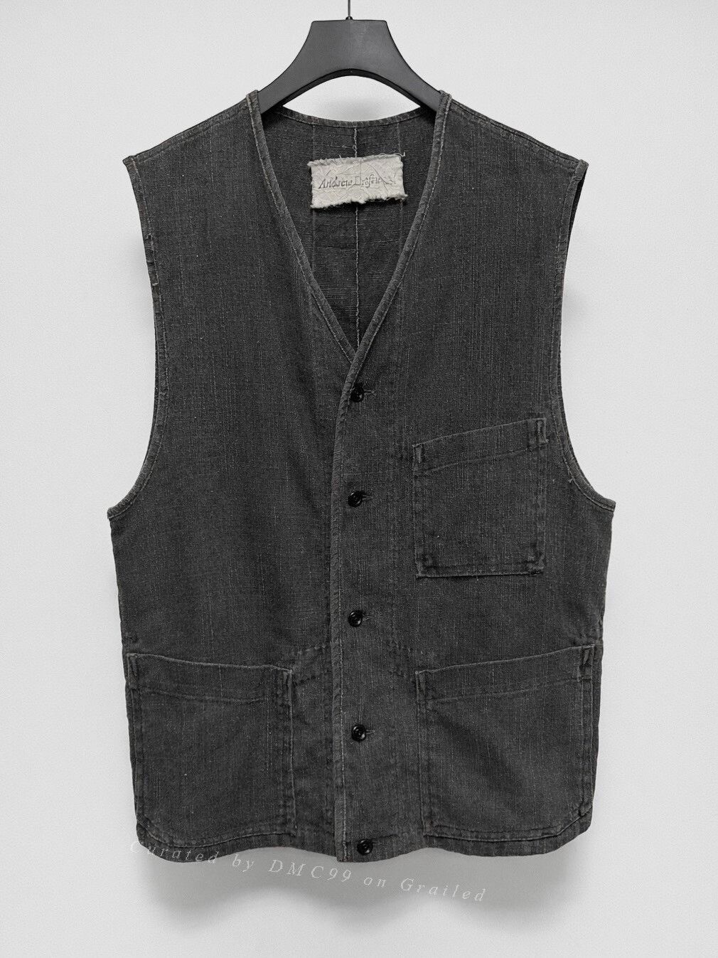 Andrew Andrew Driftwood Ink-Dyed Antique Linen Vest Size US L / EU 52-54 / 3 - 1 Thumbnail