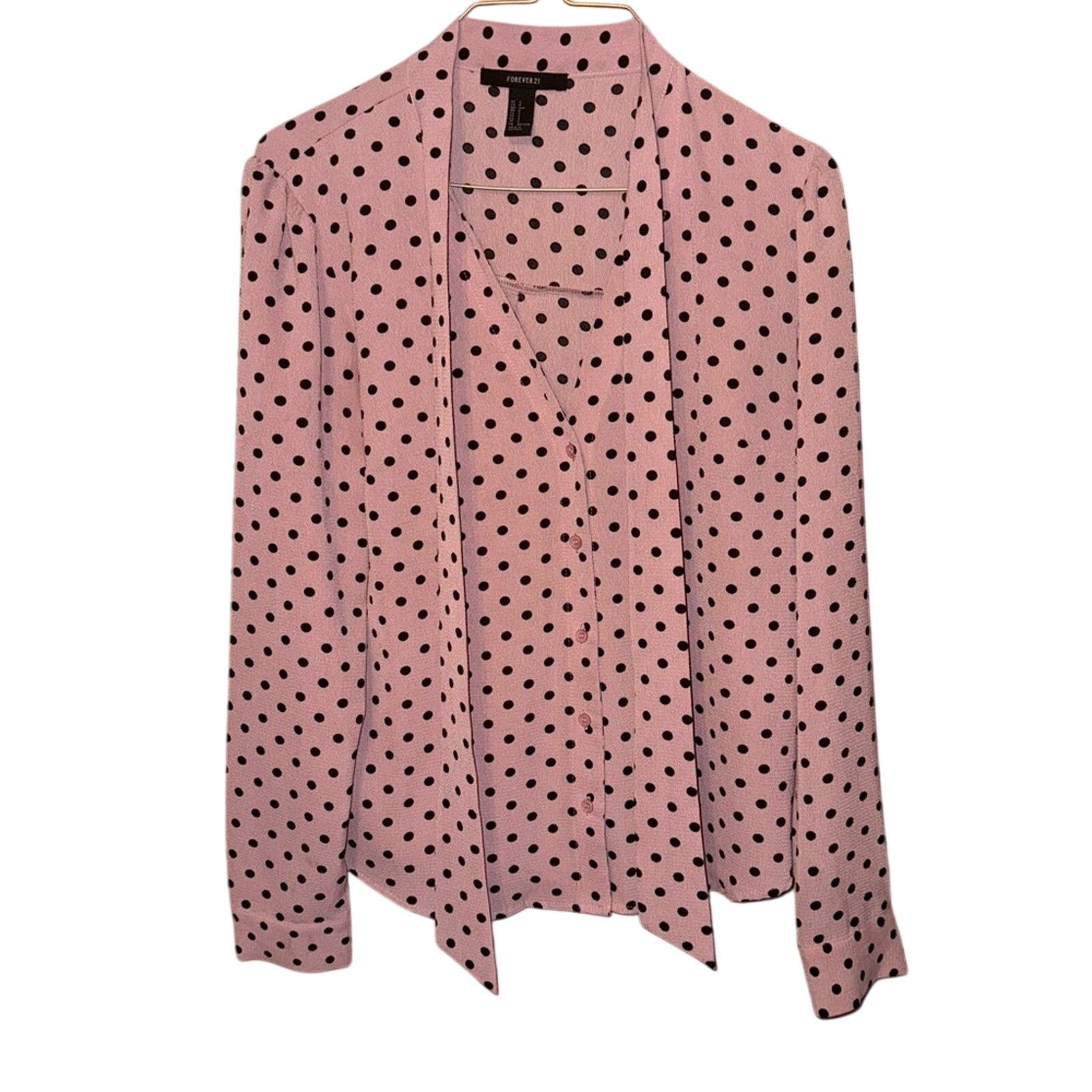 Forever 21 Forever 21 Size Small Polka Dot Blouse - Pink and Black Size S / US 4 / IT 40 - 3 Thumbnail