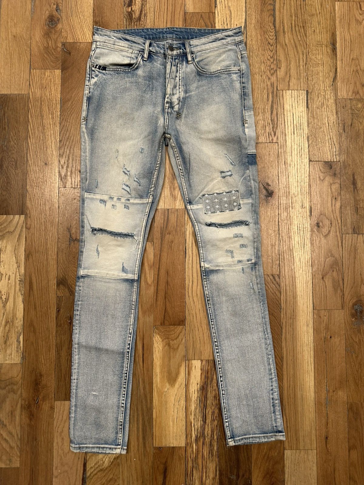 Ksubi Ksubi Knee Rip Patched Light Blue Denim Jeans Size 31 Size US 31 - 1 Thumbnail
