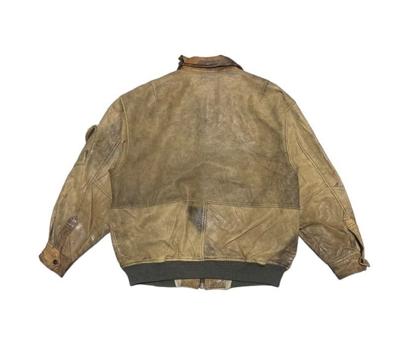 Vintage Trashed Vintage 80s Airbone Flight Bomber Leather Jacket Size US L / EU 52-54 / 3 - 3 Thumbnail