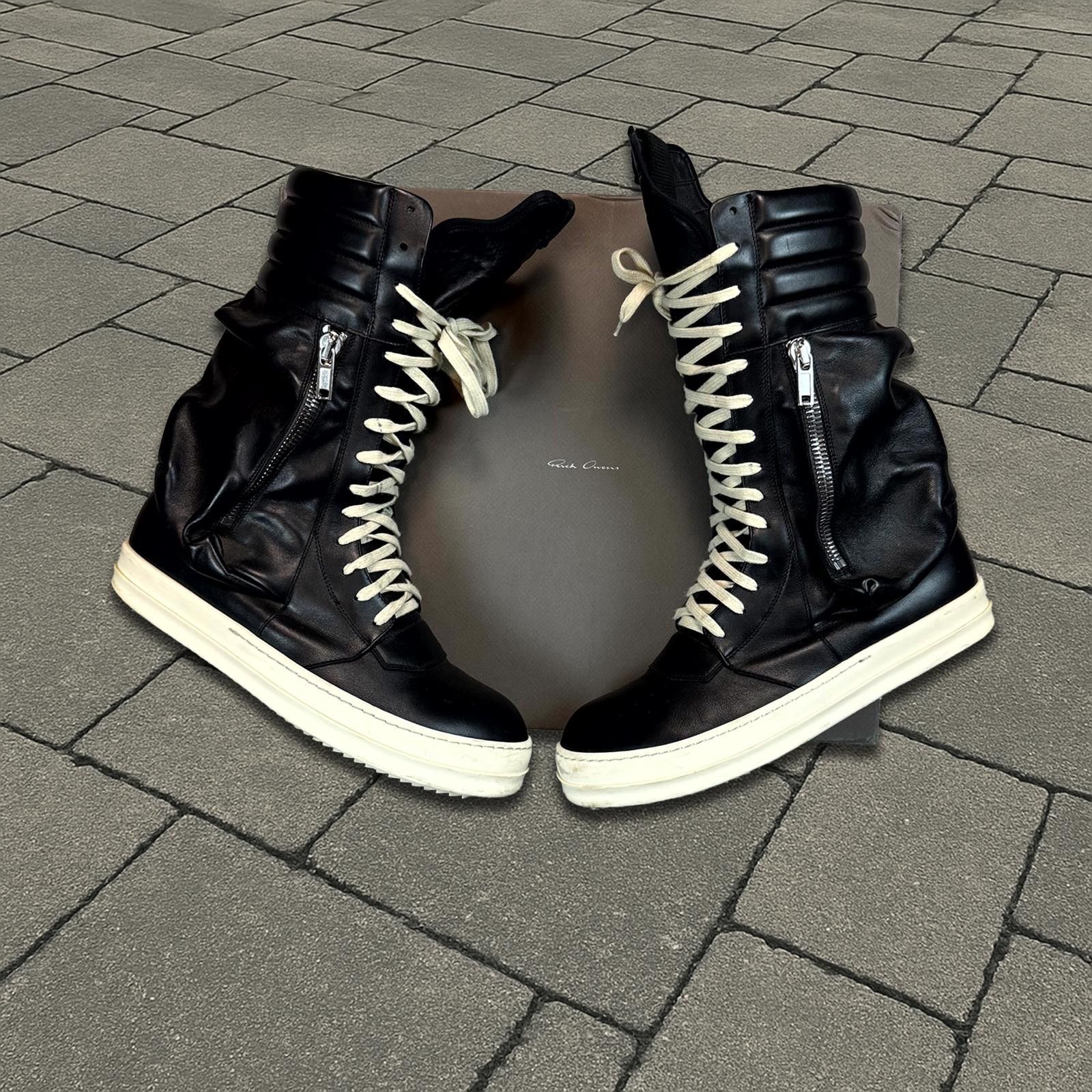 Rick Owens Leather High Cargo Basket Shoes in Black, Men's (Size 11)