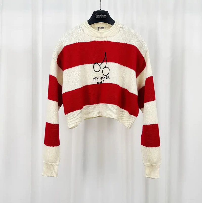 Miu Miu Miu Miu Red and White Striped Cropped Sweater 0089 Size M / US 6-8 / IT 42-44 - 1 Thumbnail