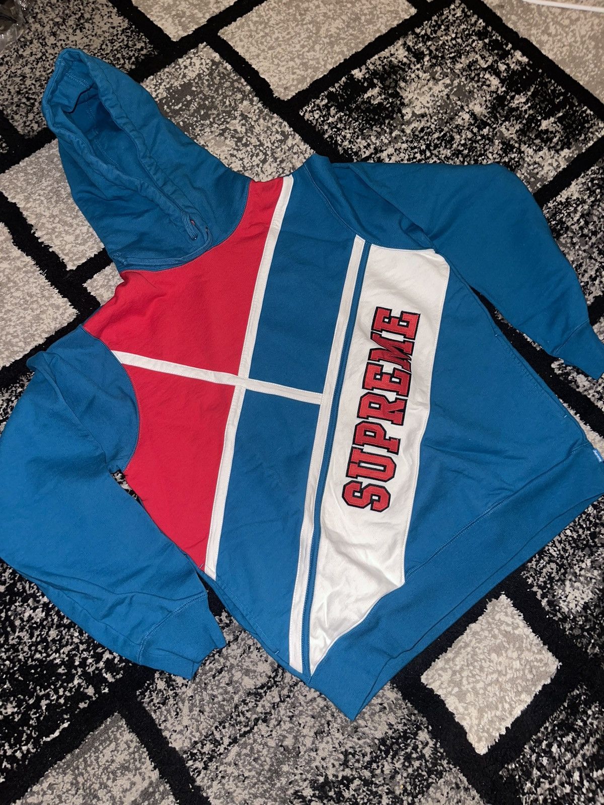 image of Supreme Diagonal Hooded Sweatshirt Dark Aqua M, Men's (Size Medium)