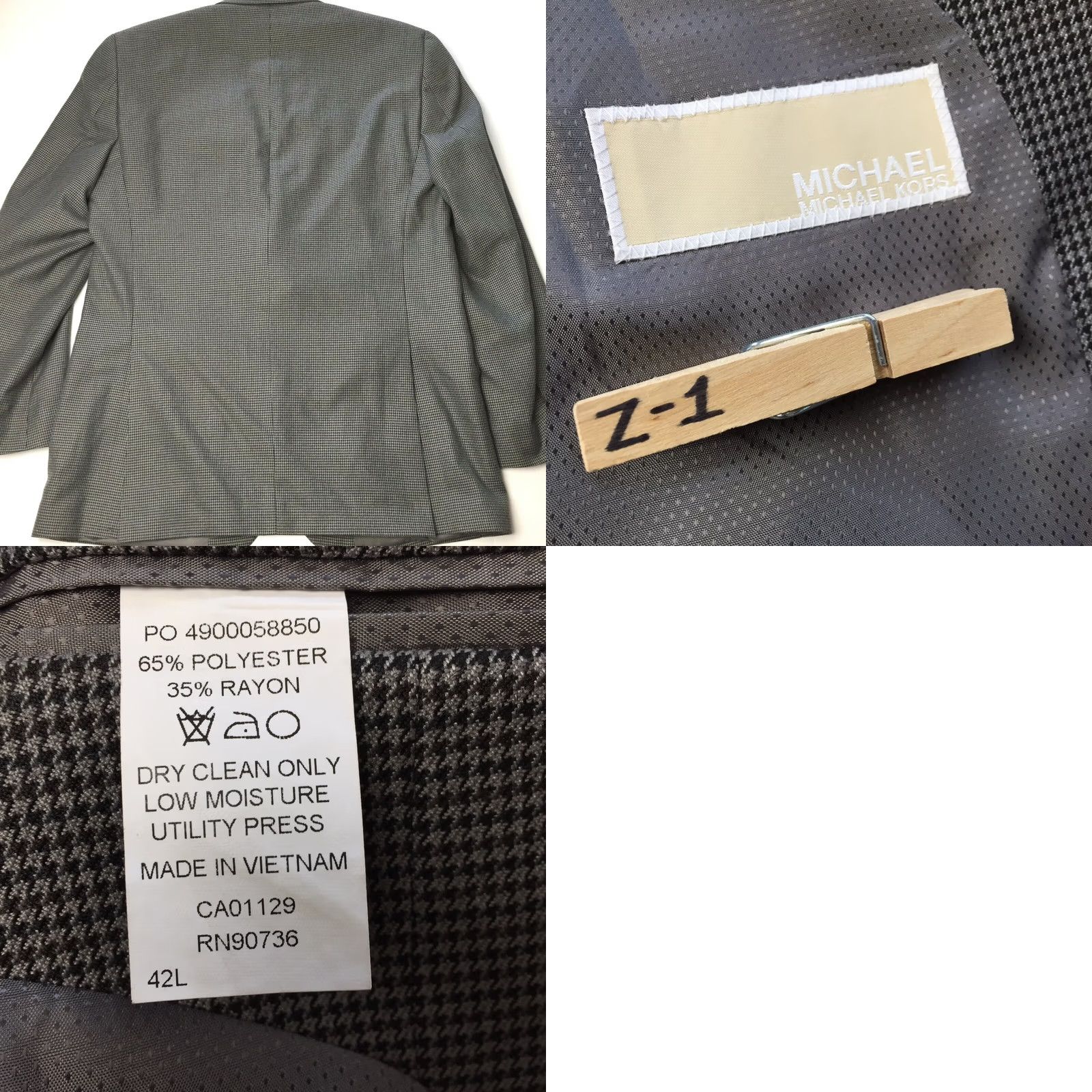 Michael Kors Michael Kors Blazer Mens 42L Gray Houndstooth 2-Button Poly Rayon Long Sleeve Notch Lapel Size 42R - 8 Thumbnail