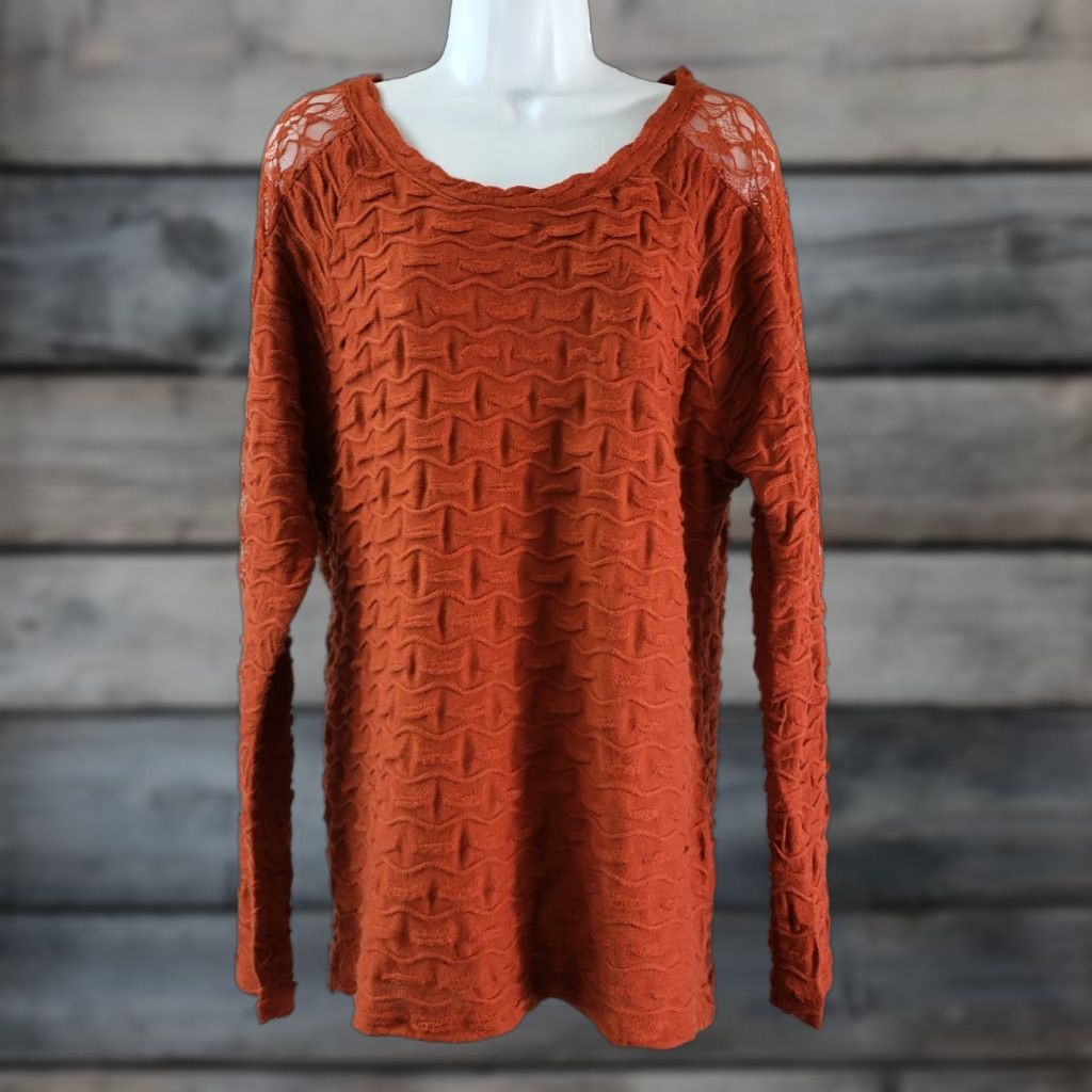 Vintage a'reve Womens Sweater L Orange Long Sleeve Lace Detail Pullover Knit Modern Regular Size Size L / US 10 / IT 46 - 1 Thumbnail