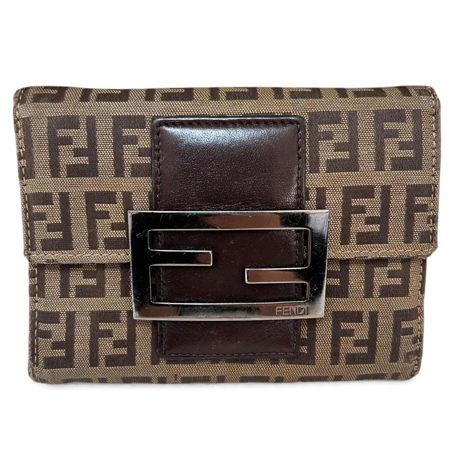 Fendi Fendi - Brown Monogram Canvas Wallet Silver Buckle Size ONE SIZE - 2 Thumbnail