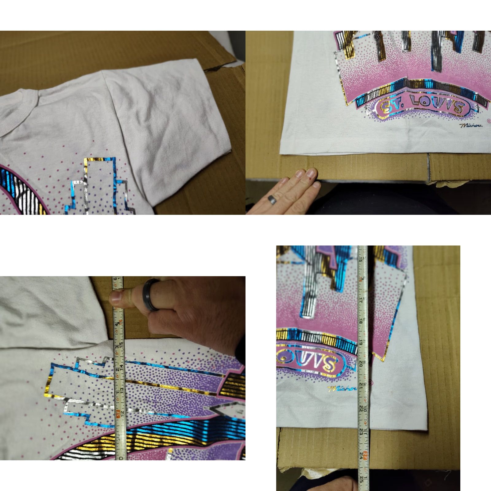 Vintage VINTAGE Michou Graphic T-Shirt St Louis Arch Short Sleeve Crew Neck White Adult Small 90s Mens Size US S / EU 44-46 / 1 - 8 Thumbnail