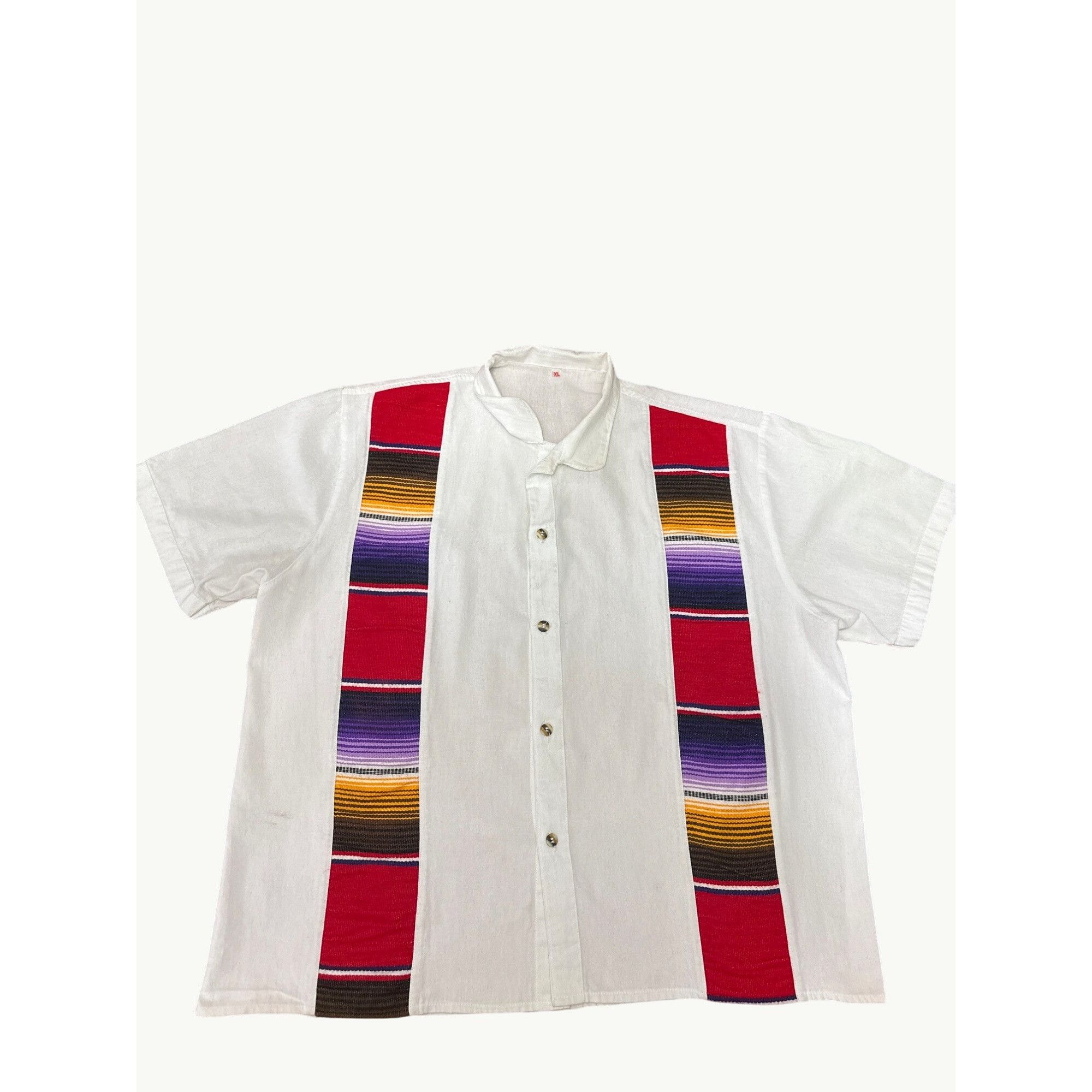 Other Mens XL White Mexican Guayabera Shirt Colorful Vertical Stri Size US XL / EU 56 / 4 - 2 Thumbnail