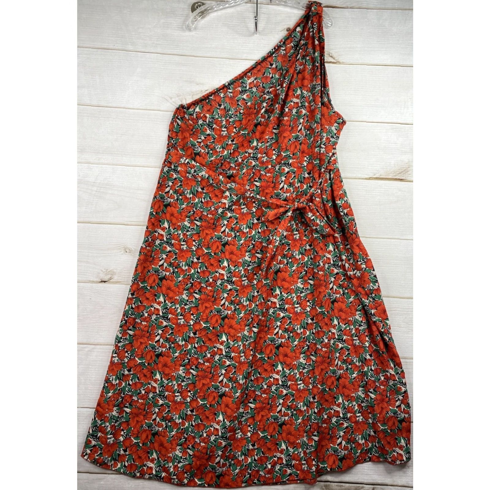 Shein SheIn One Shoulder Dress Womens 4XL Red Floral Boho Ruffle Slit Lightweight Fun Dress Size XXL / US 16-18 / IT 52-54 - 2 Thumbnail