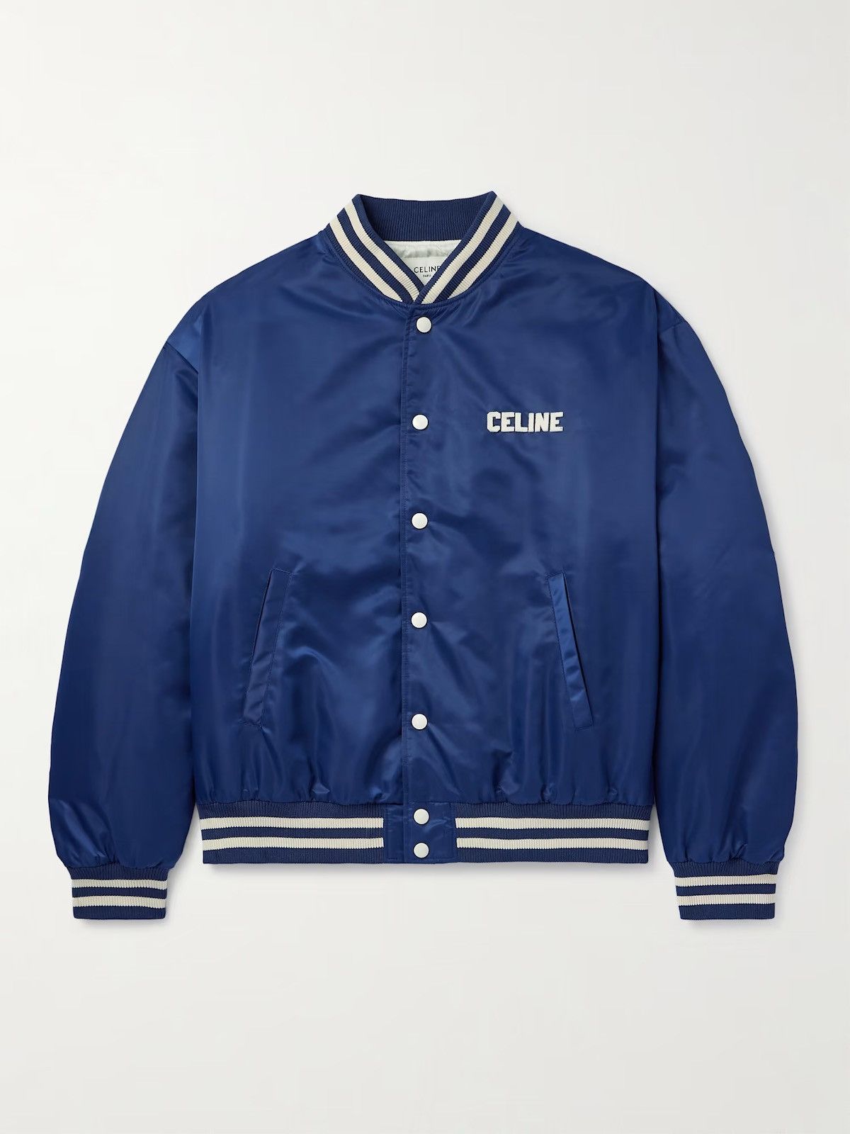 Celine Logo-Appliquéd Striped Satin Bomber Jacket Size US M / EU 48-50 / 2 - 1 Thumbnail