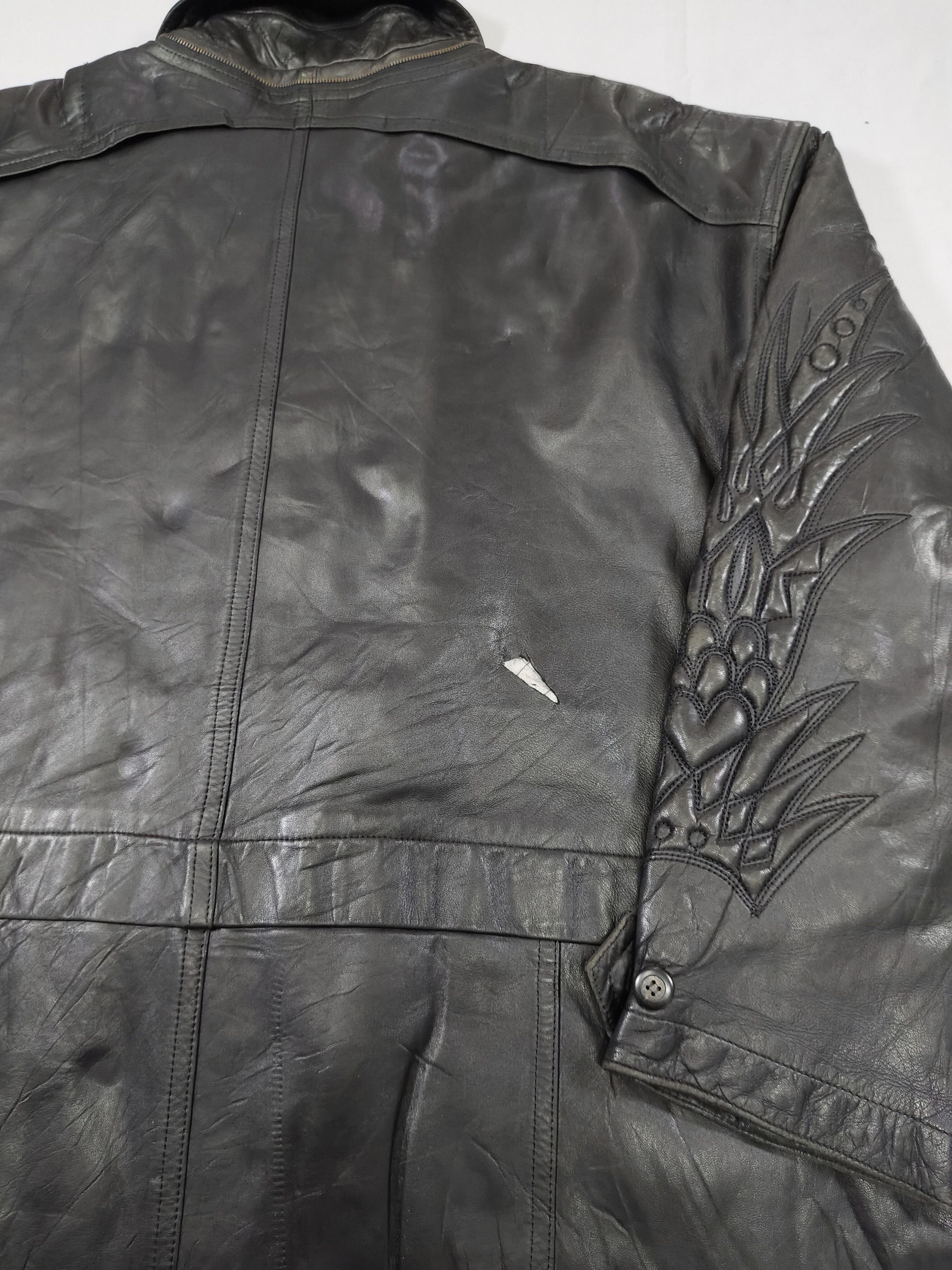 Kansai Yamamoto ARCHIVE📕80s Kansai O2 Tribal Embossed Leather Jacket Size US L / EU 52-54 / 3 - 6 Thumbnail