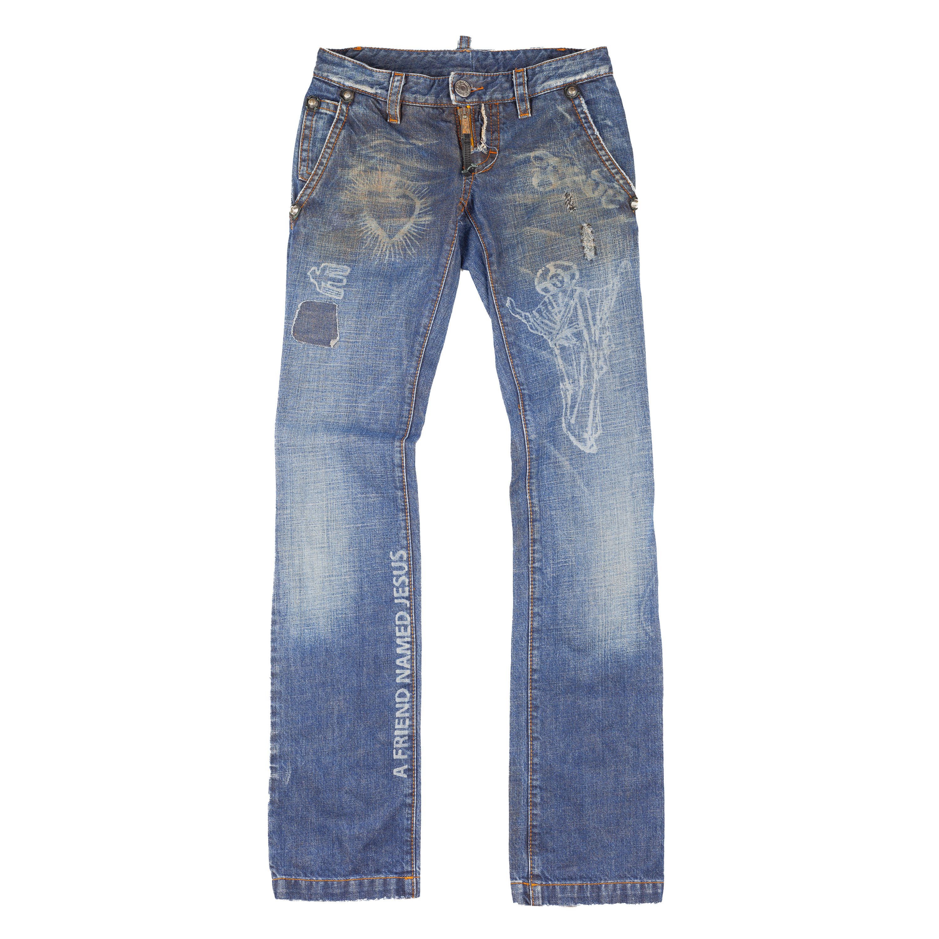 Dsquared2 DSQUARED2 FW2005 Vintage Jesus Lord Peace Skinny Jeans Size 27" / US 4 / IT 40 - 1 Thumbnail