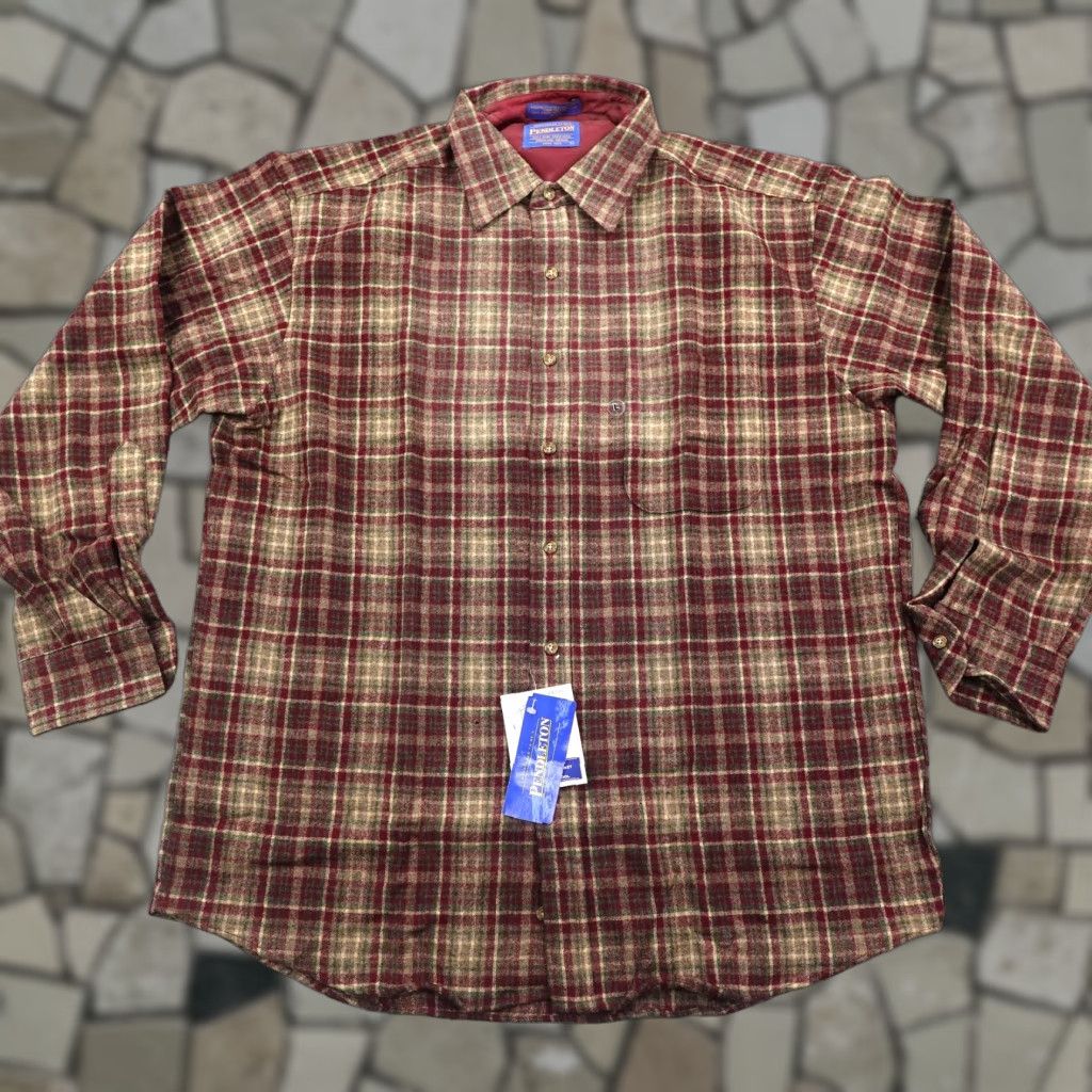 Pendleton VINTAGE Pendleton Shirt Mens Large Brown Red Wool Plaid Flannel Lodge Deadstock Size US L / EU 52-54 / 3 - 1 Thumbnail