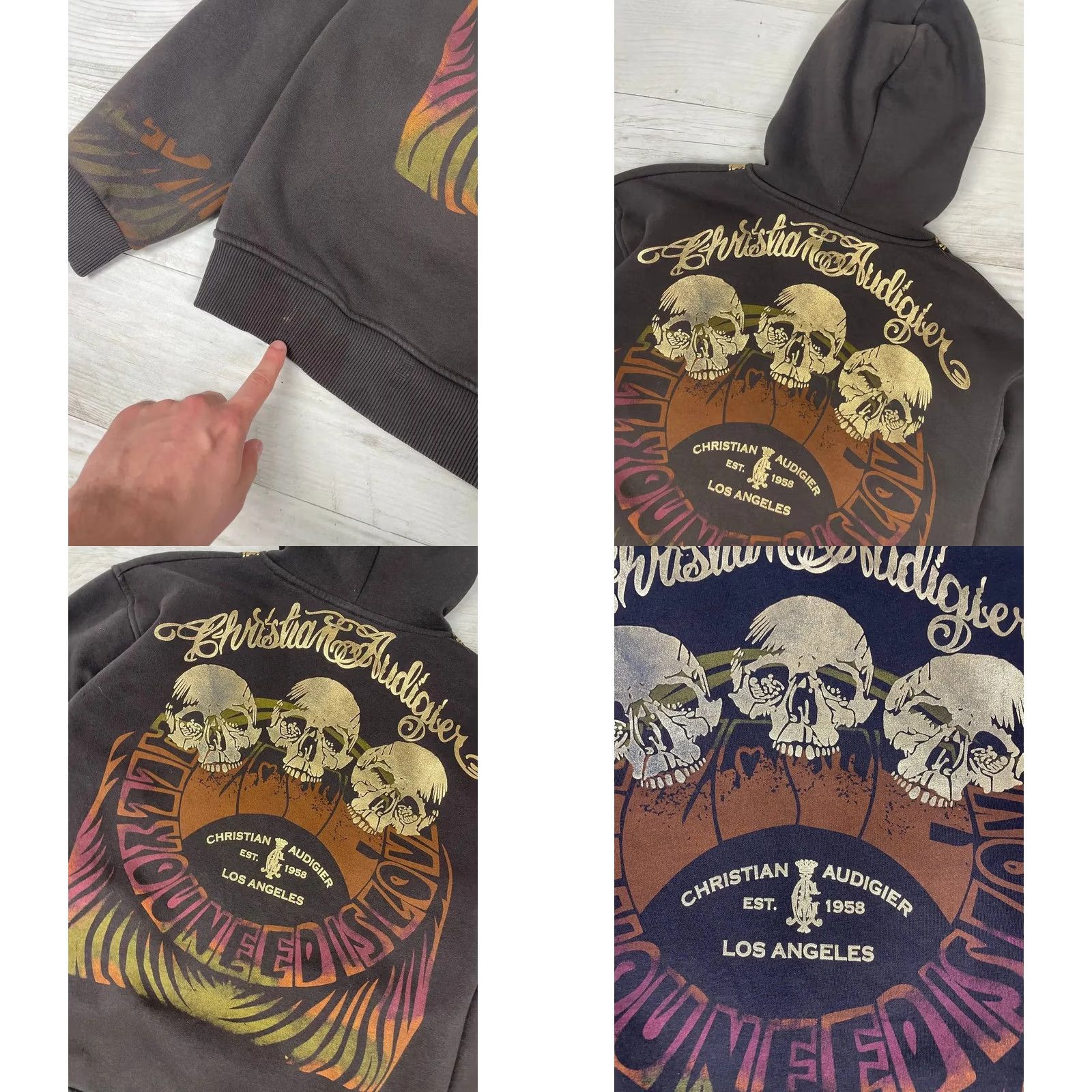 Vintage VINTAGE Christian Audigier Hoodie Full Zip Mens 2XL Brown 90s Love Full Zip Hooded Sweatshirt Brown 90s Size US XXL / EU 58 / 5 - 10 Thumbnail